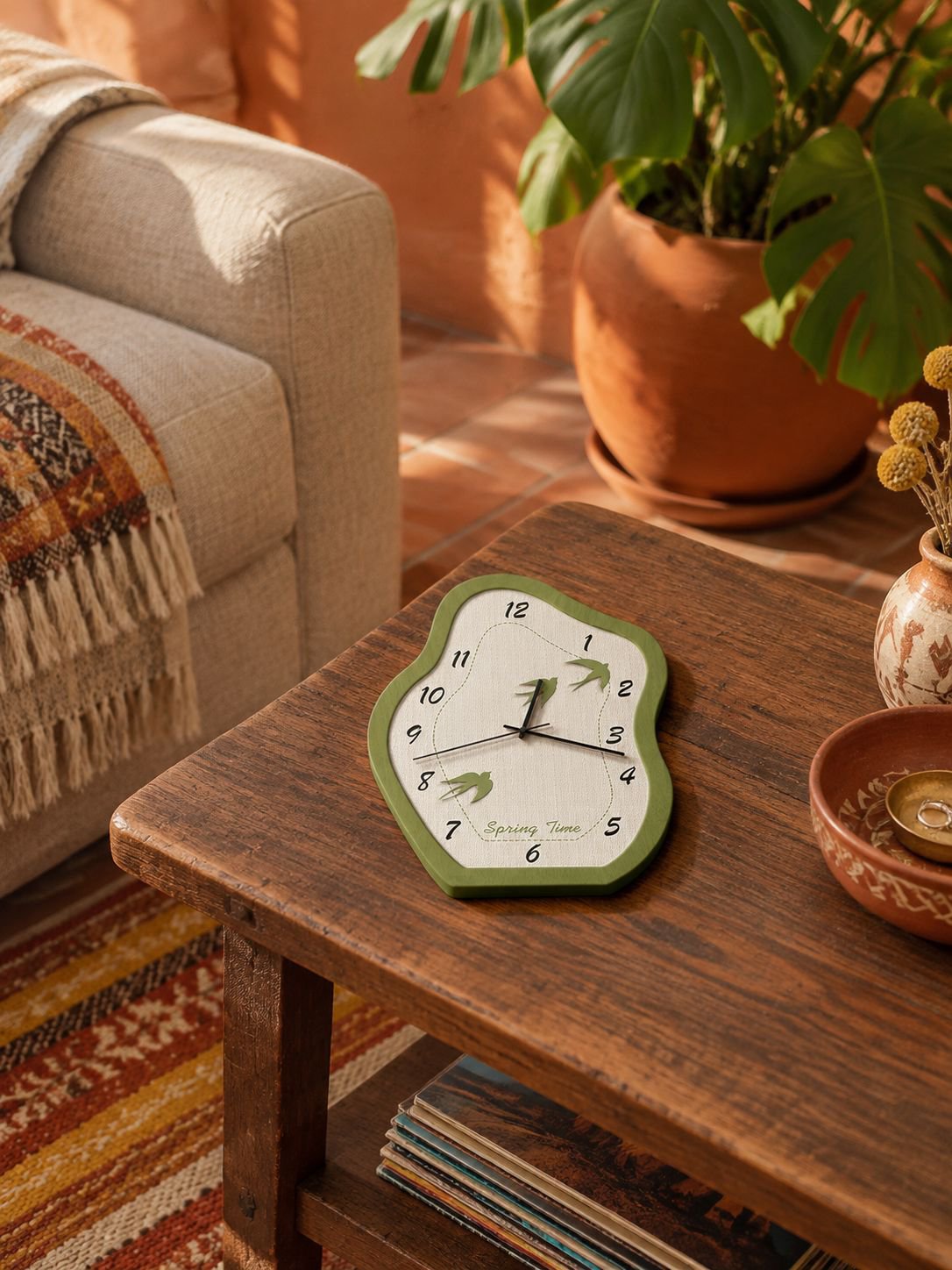 Reloj de mesa decorativo con diseño de paisaje verde