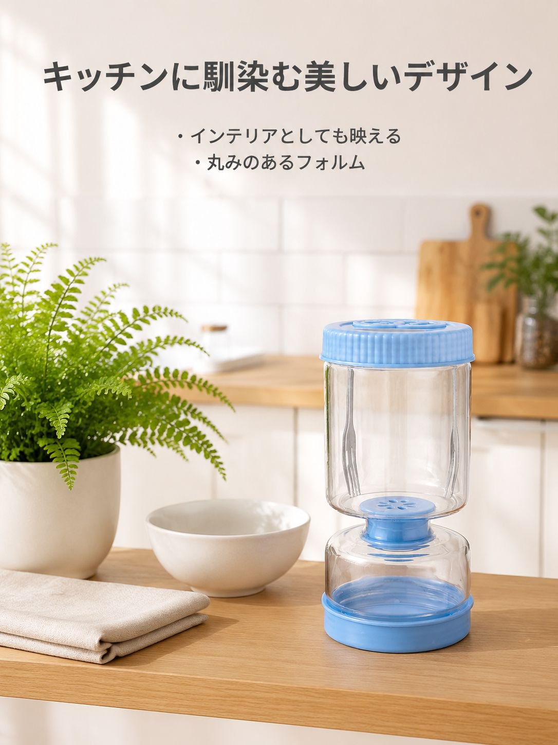 乾湿分離機能付き丸型ガラス製ピクルス瓶
