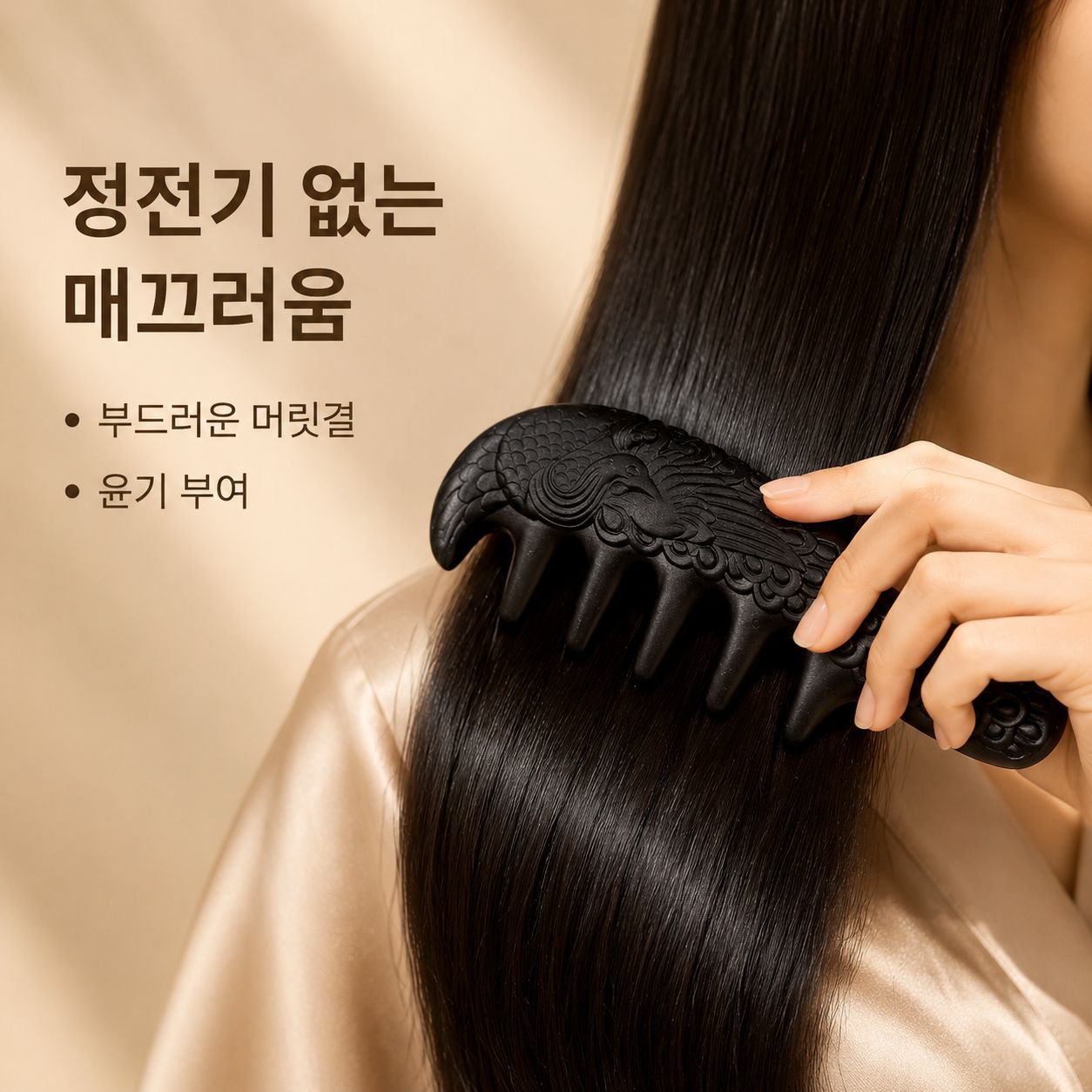 넓은 빗살과 경락선을 가진 모발 관리 및 윤기 개선용 빗