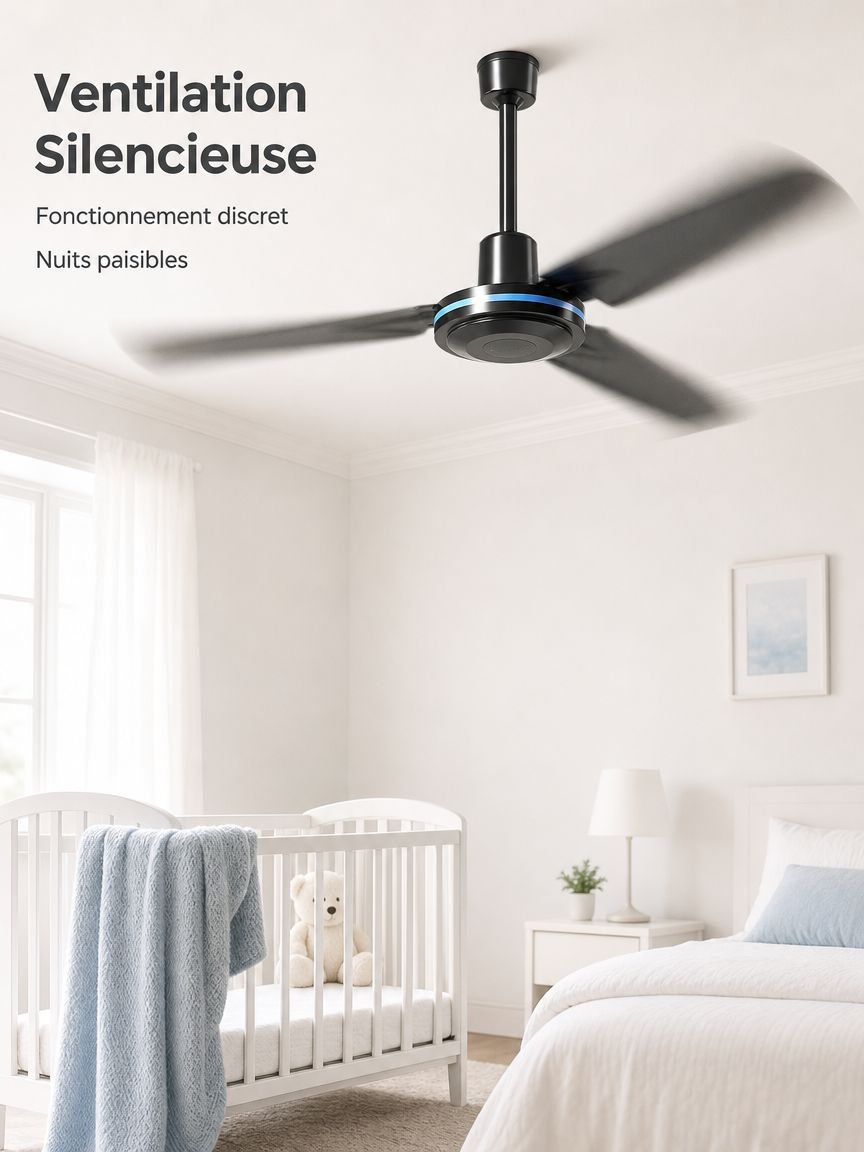 Ventilateur de plafond domestique à trois pales, silencieux et télécommandé