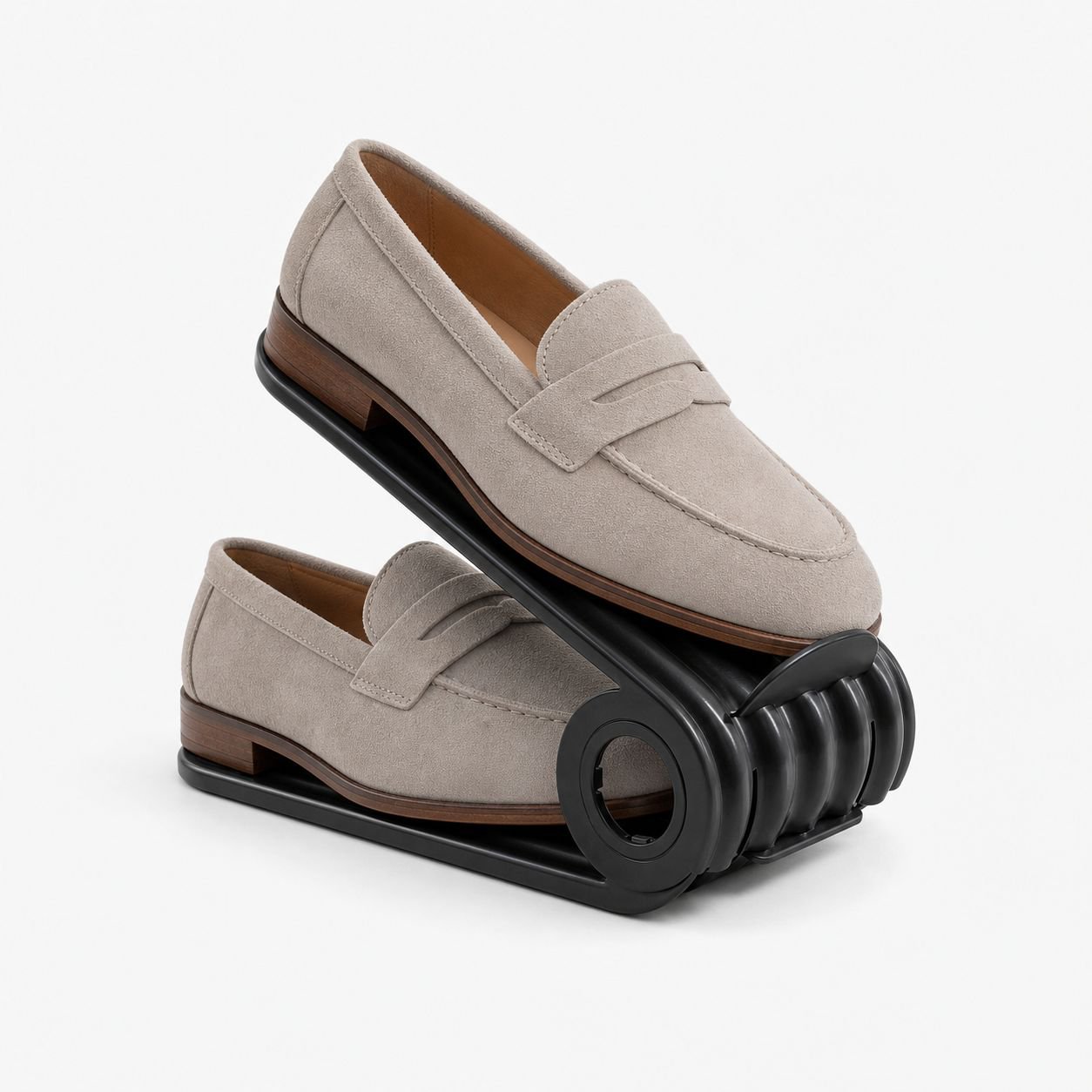 Platzsparendes, faltbares Doppel-Schuhregal mit Schuhablage