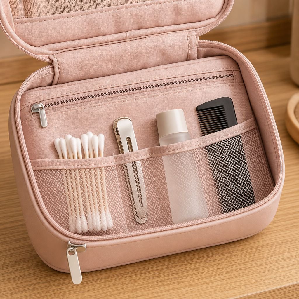 Open view of travel organizer bag showing spacious interior