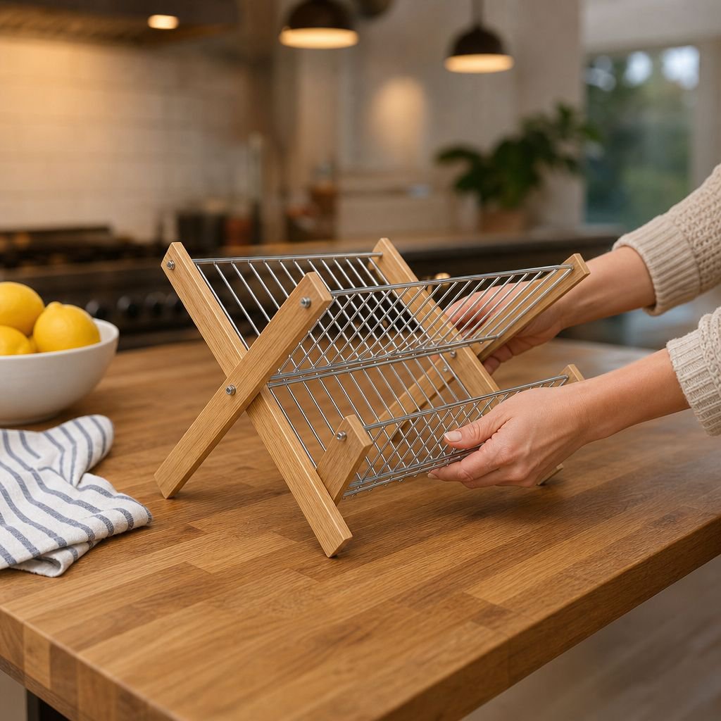Multifunctional Bamboo Dish Rack for Kitchen Countertop