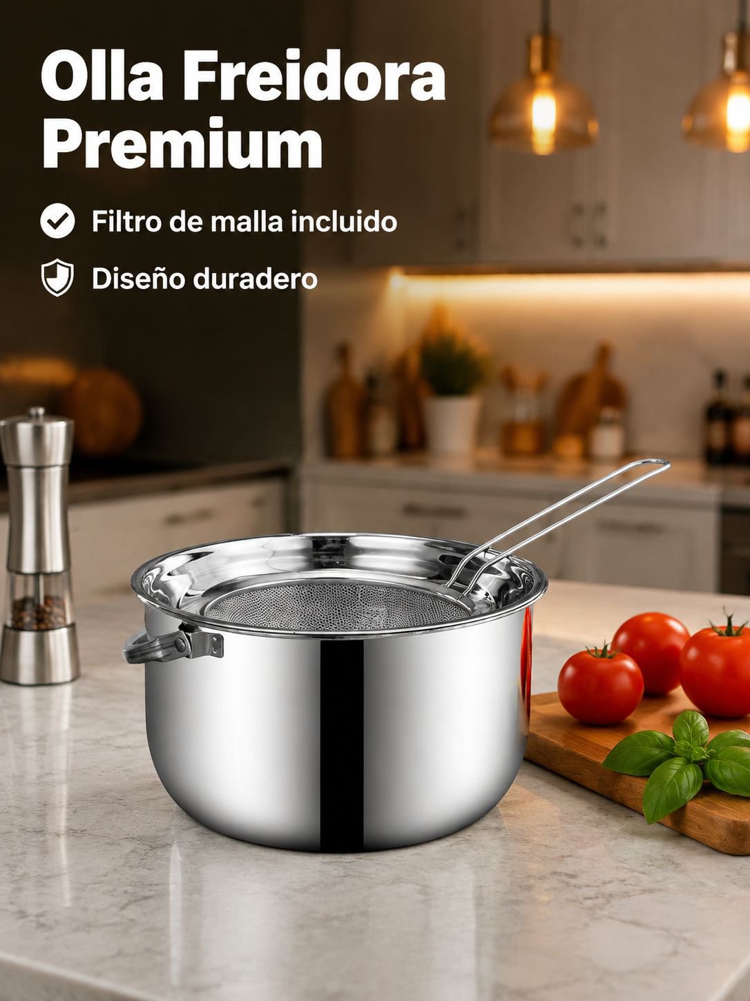 Freidora de gran capacidad con filtro
