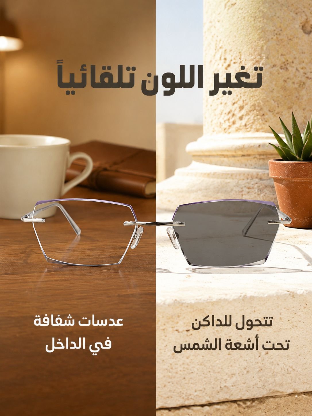 نظارة قراءة راقية مع ذراع التيتانيوم الخالص وعدسة متغيرة اللون
