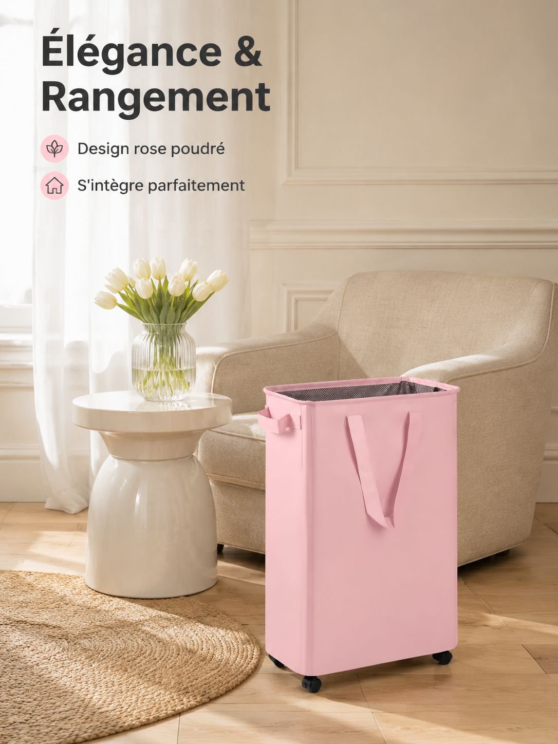 Grand panier de rangement pliable à roulettes, imperméable et anti-poussière avec fermeture à cordon