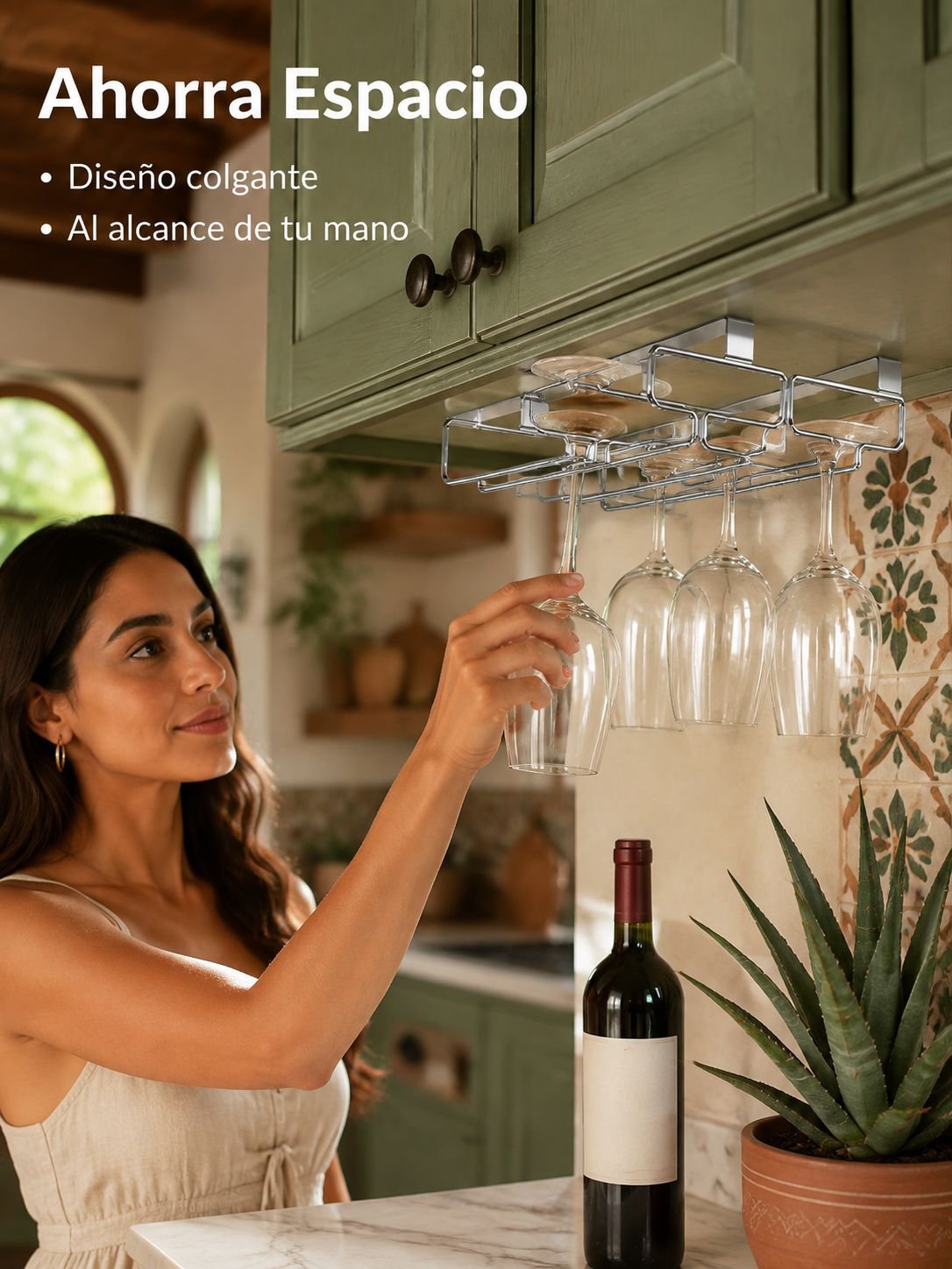 Estante colgante para copas de vino de acero inoxidable 304 bajo gabinete