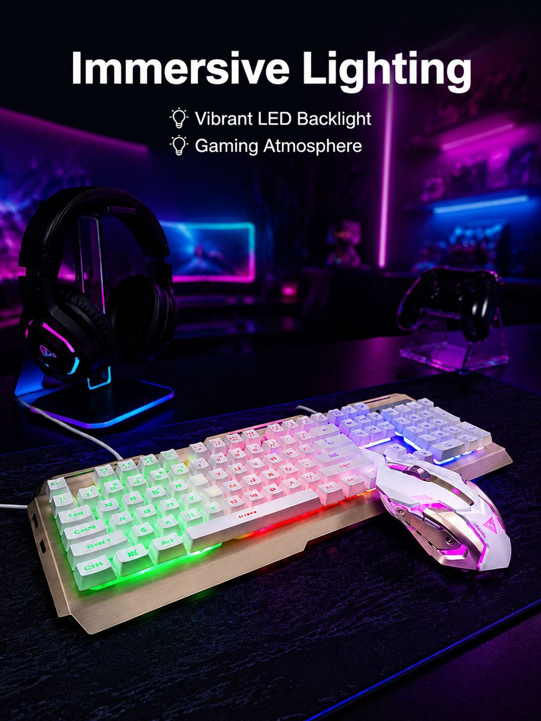 Wired Mechanical Feel Keyboard and Mouse Set  for Desktop and Laptop Gaming