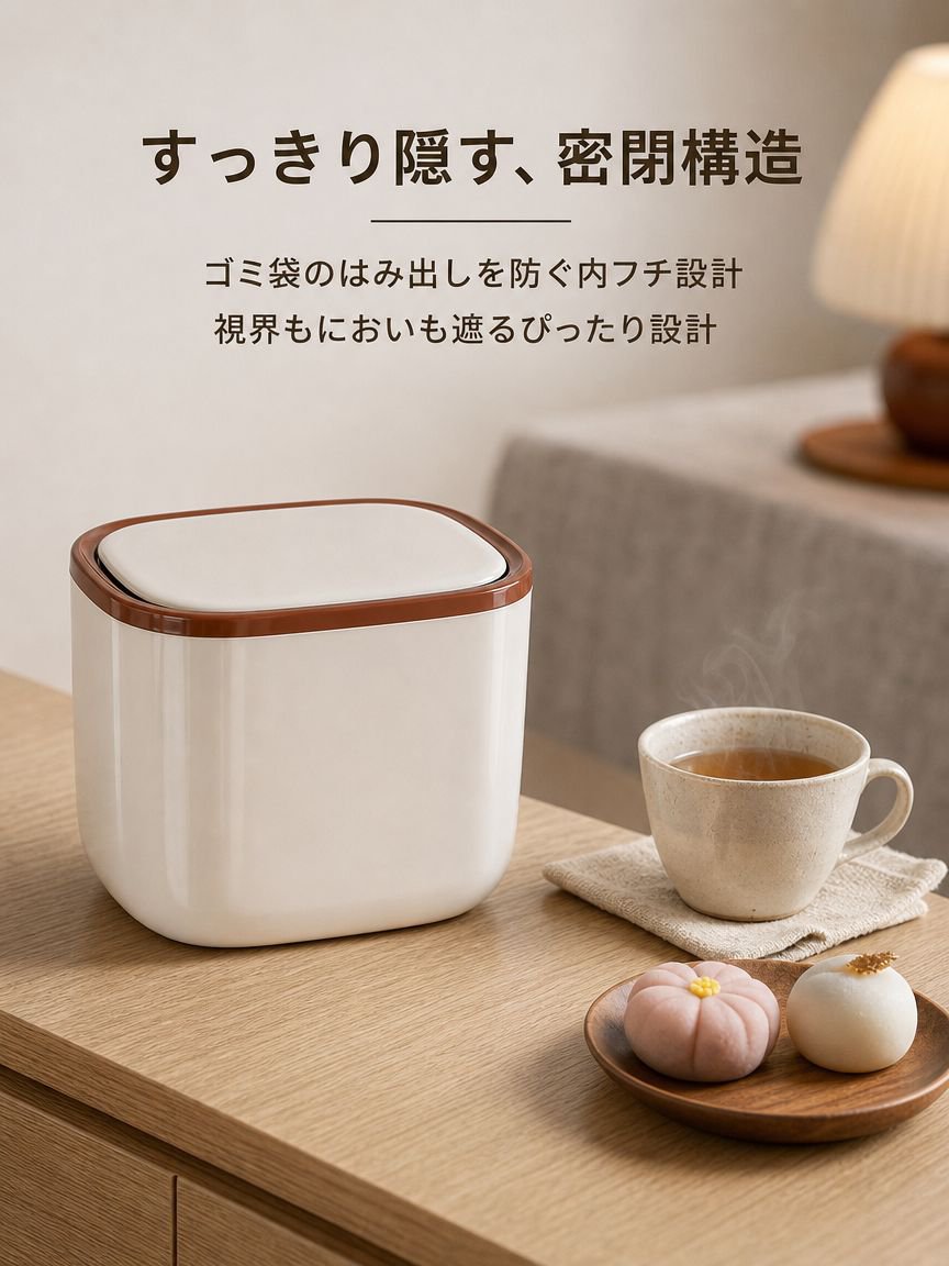 卓上に置いて使えるかわいいゴミ箱のアップ写真