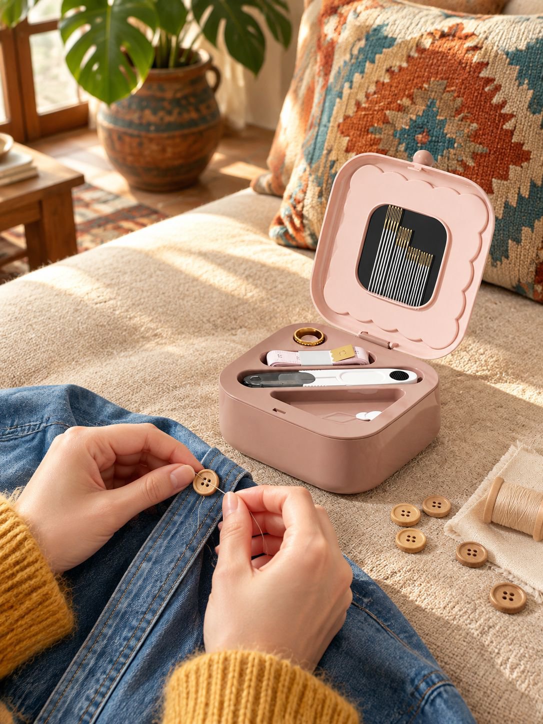 Kit de costura con caja organizadora magnética