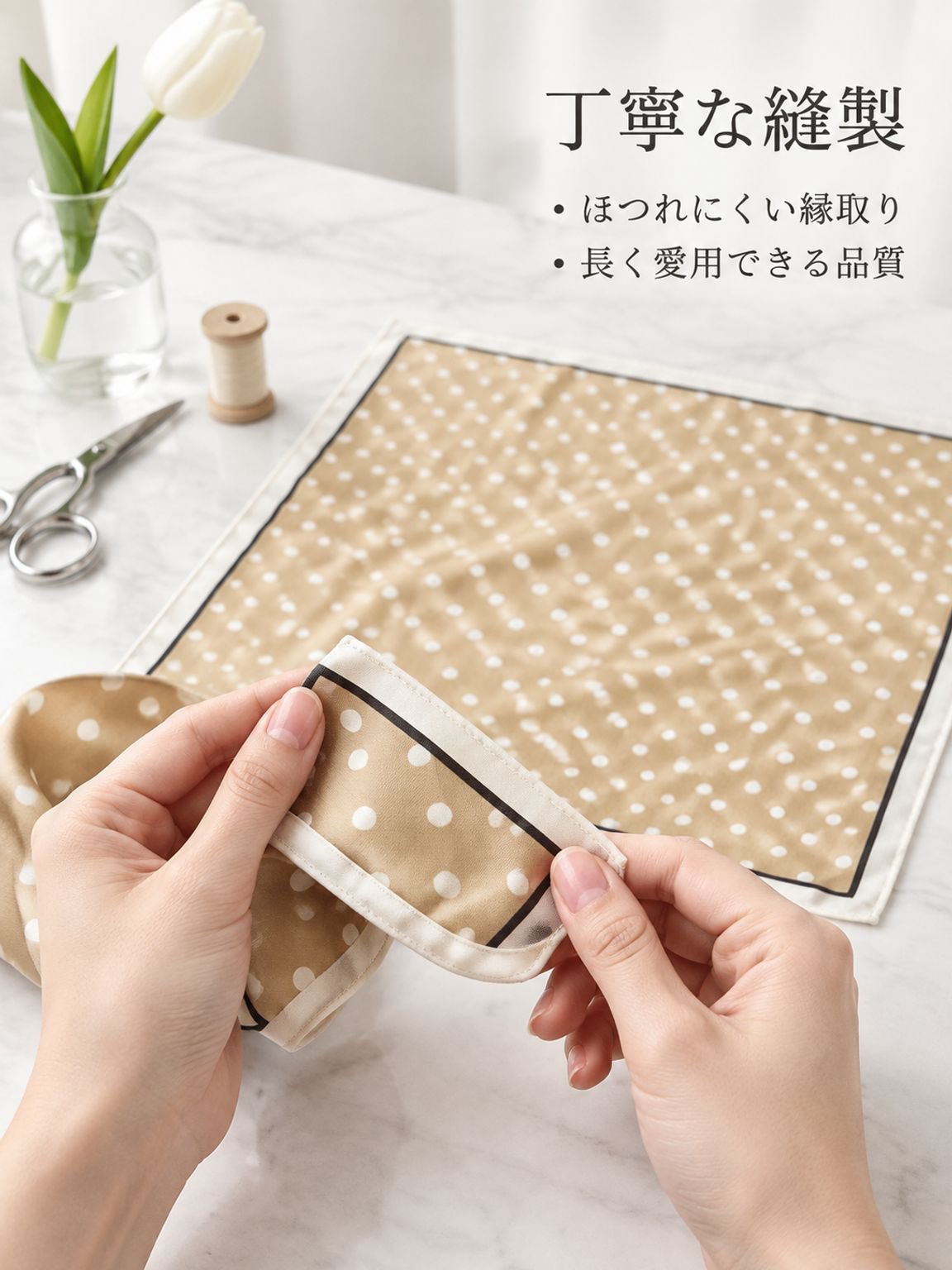 水玉模様のサテンスカーフ