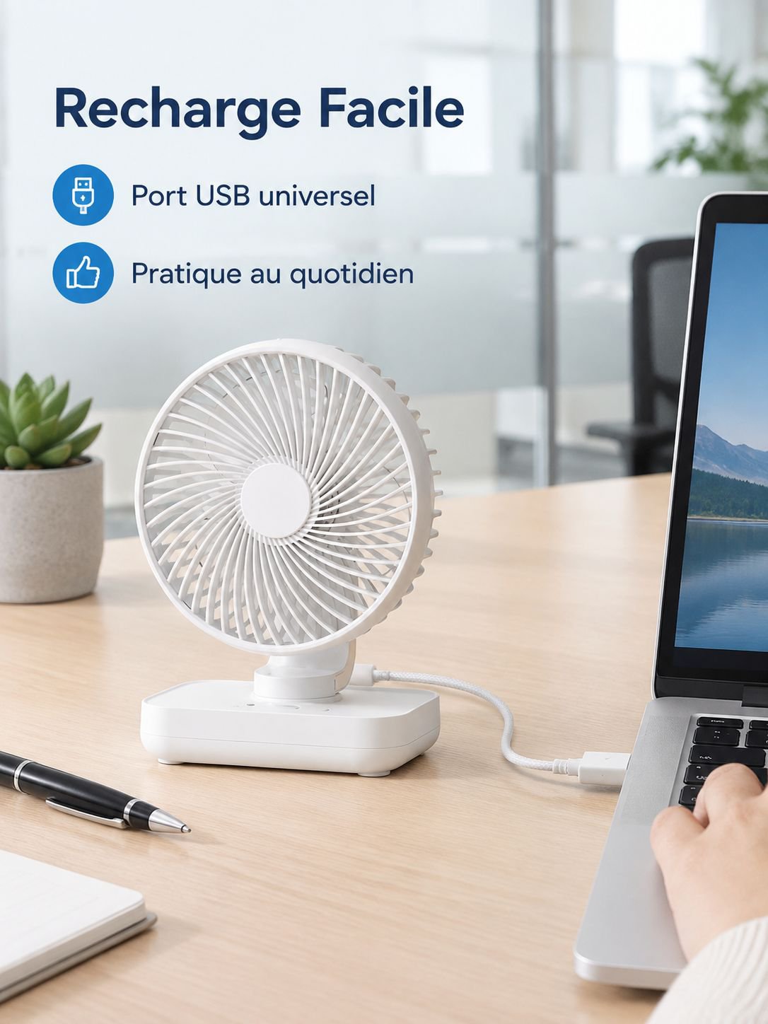 Mini ventilateur de bureau, silencieux, rechargeable par USB, idéal pour les étudiants, les bureaux 
