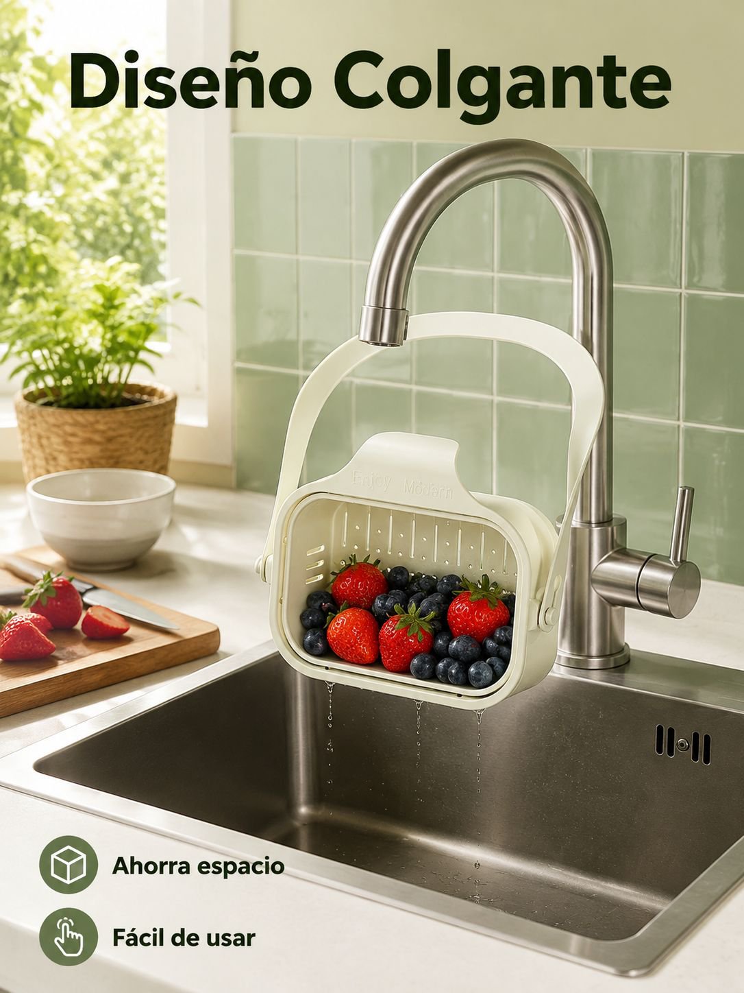 Cesta de drenaje plegable y extensible para grifo de cocina, colgable y escurridor