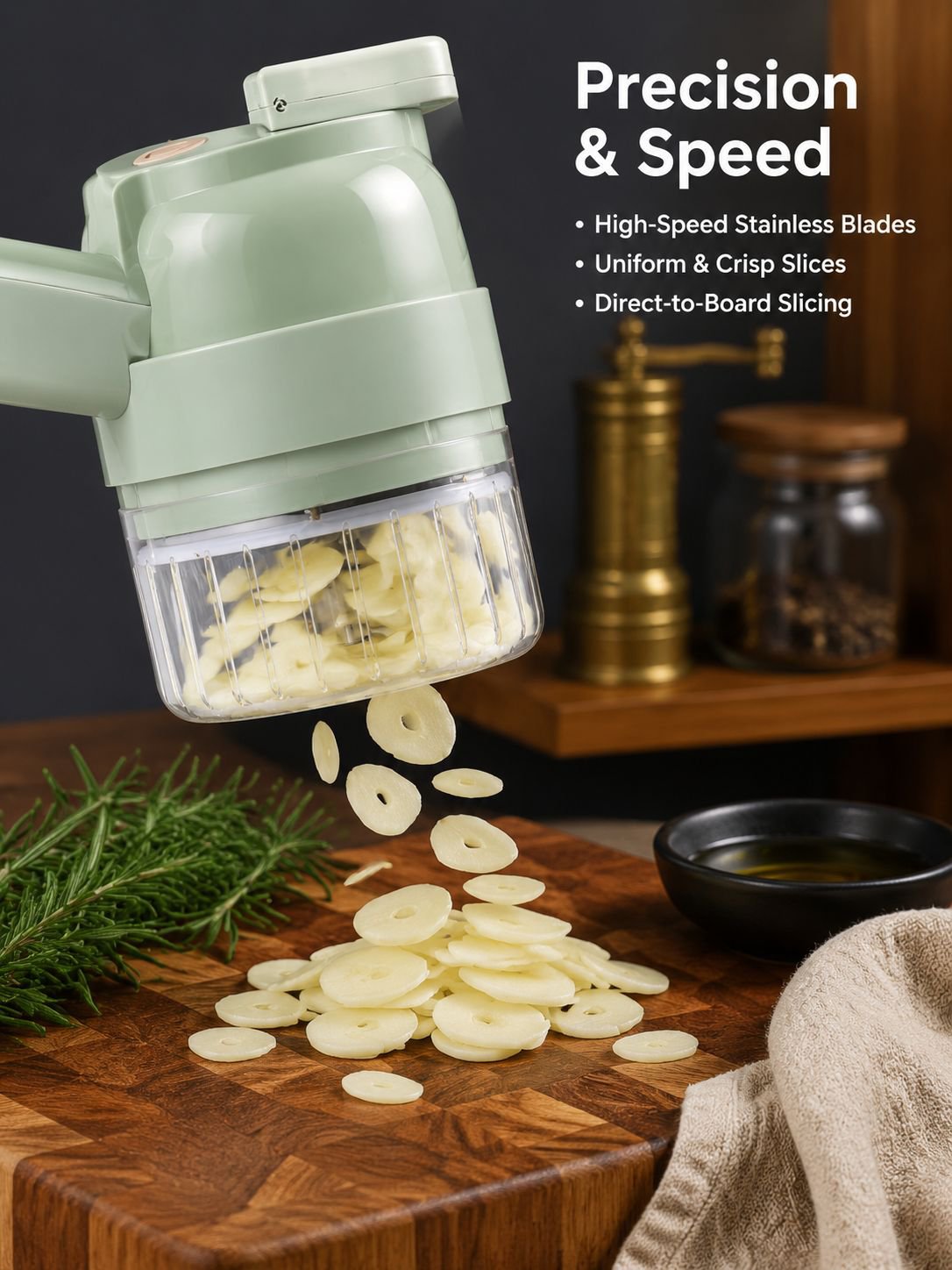 Multifunctional High-Speed Vegetable Slicer, Garlic Grinder, Gatling Gun Design