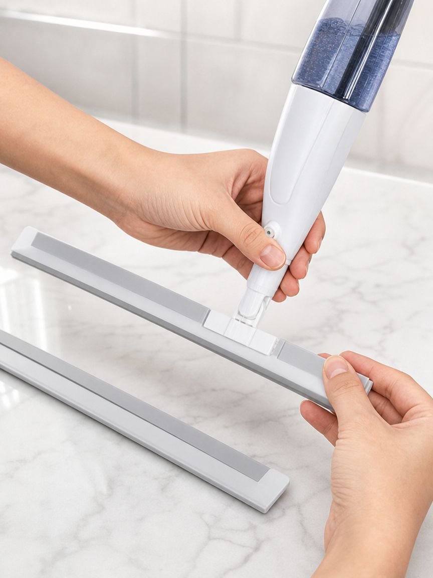 Bathroom floor cleaner with ergonomic handle