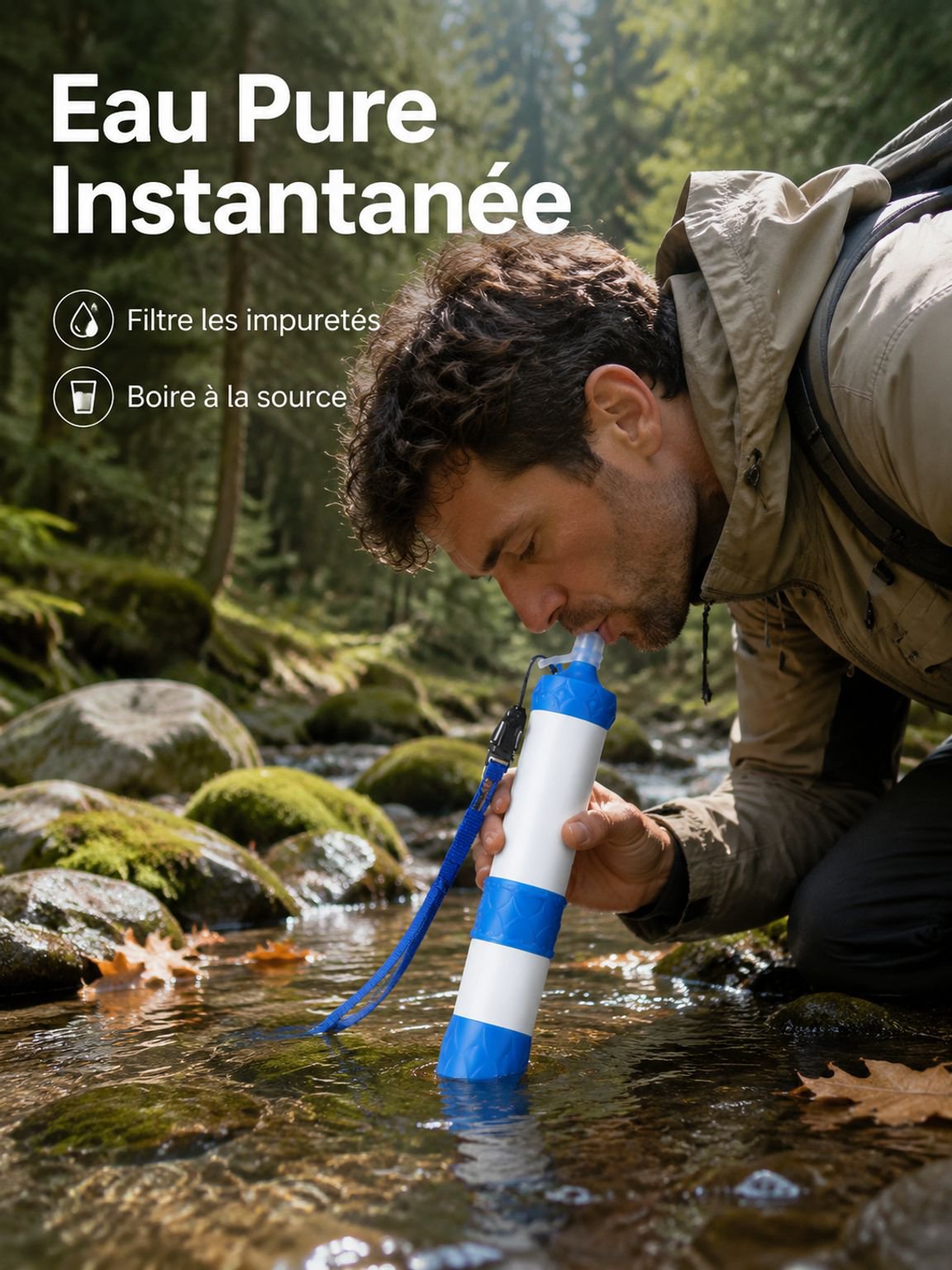 Purificateur d’eau portable léger, filtre d’urgence camping randonnée catastrophe