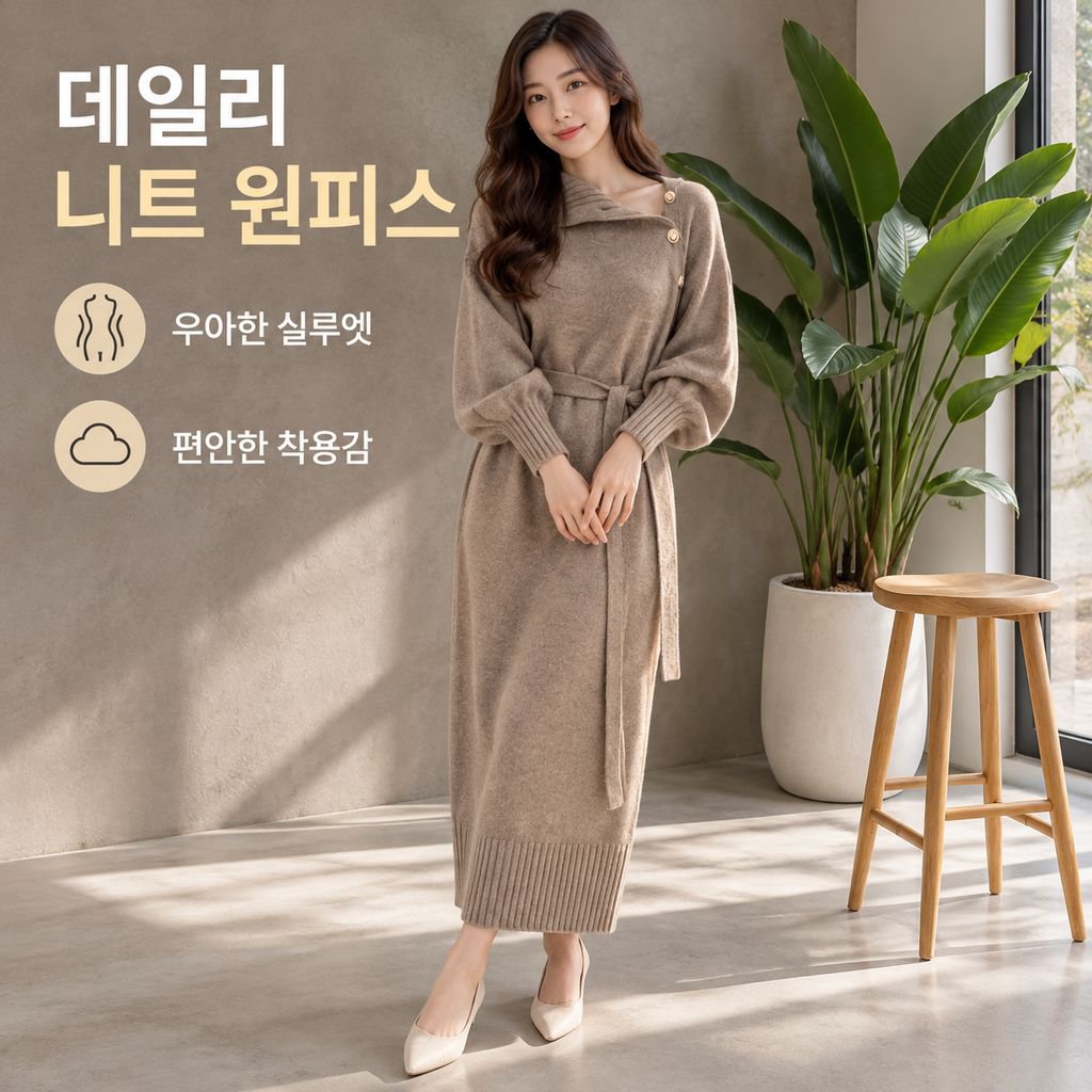 봄가을 여성 코트 이너 롱 니트 원피스 미디 스웨터 드레스
