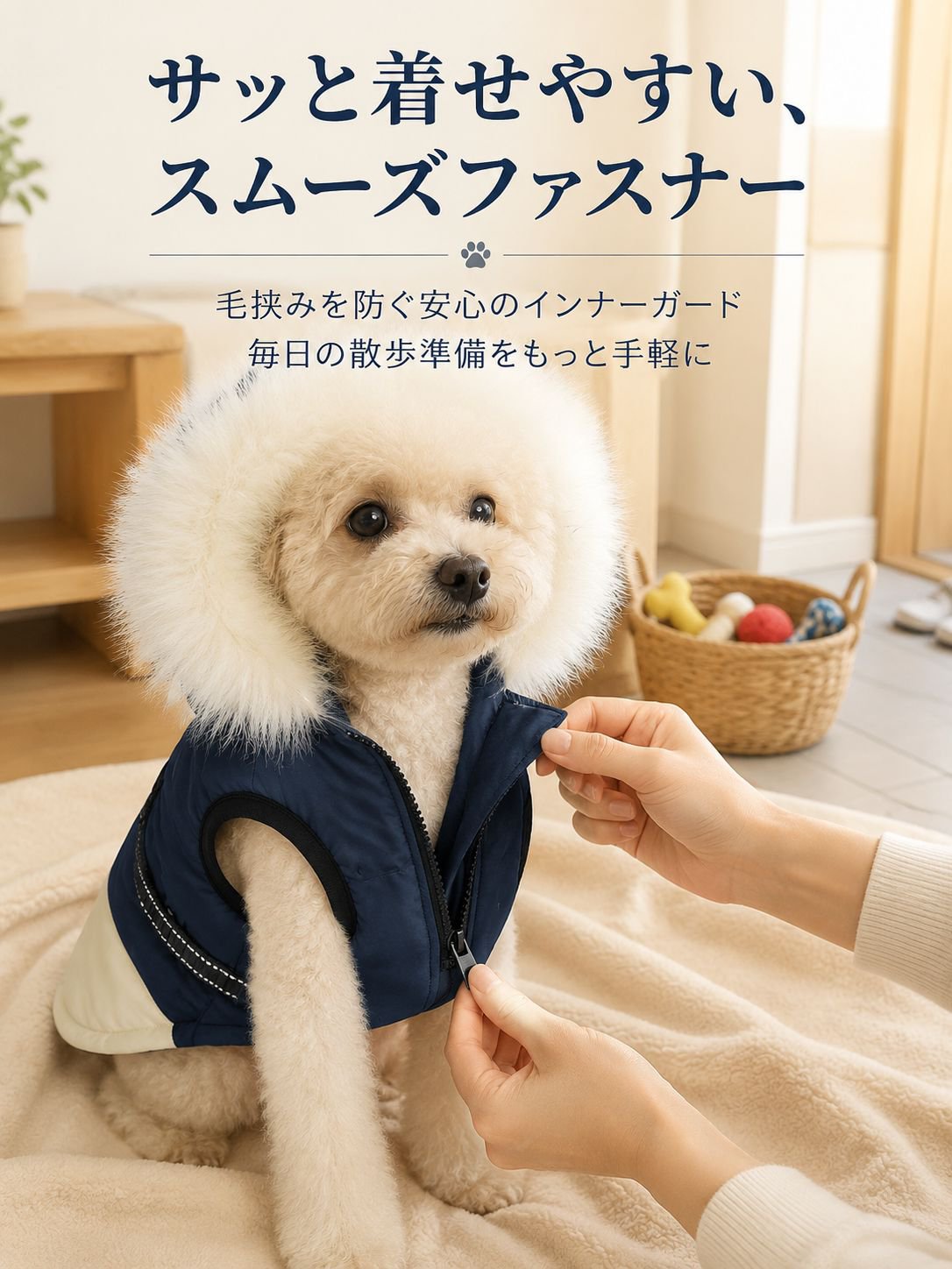 ペット用 冬用フリース中小型犬パディング防風ジャケット（フード付き）