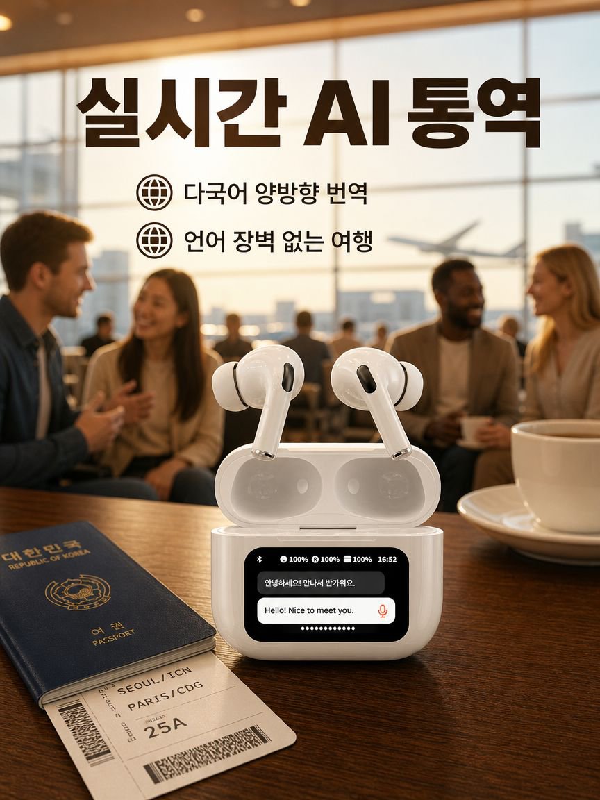A9pro 에어팟 스마트 노이즈캔슬링 AI 통역 풀컬러 터치스크린 롱런