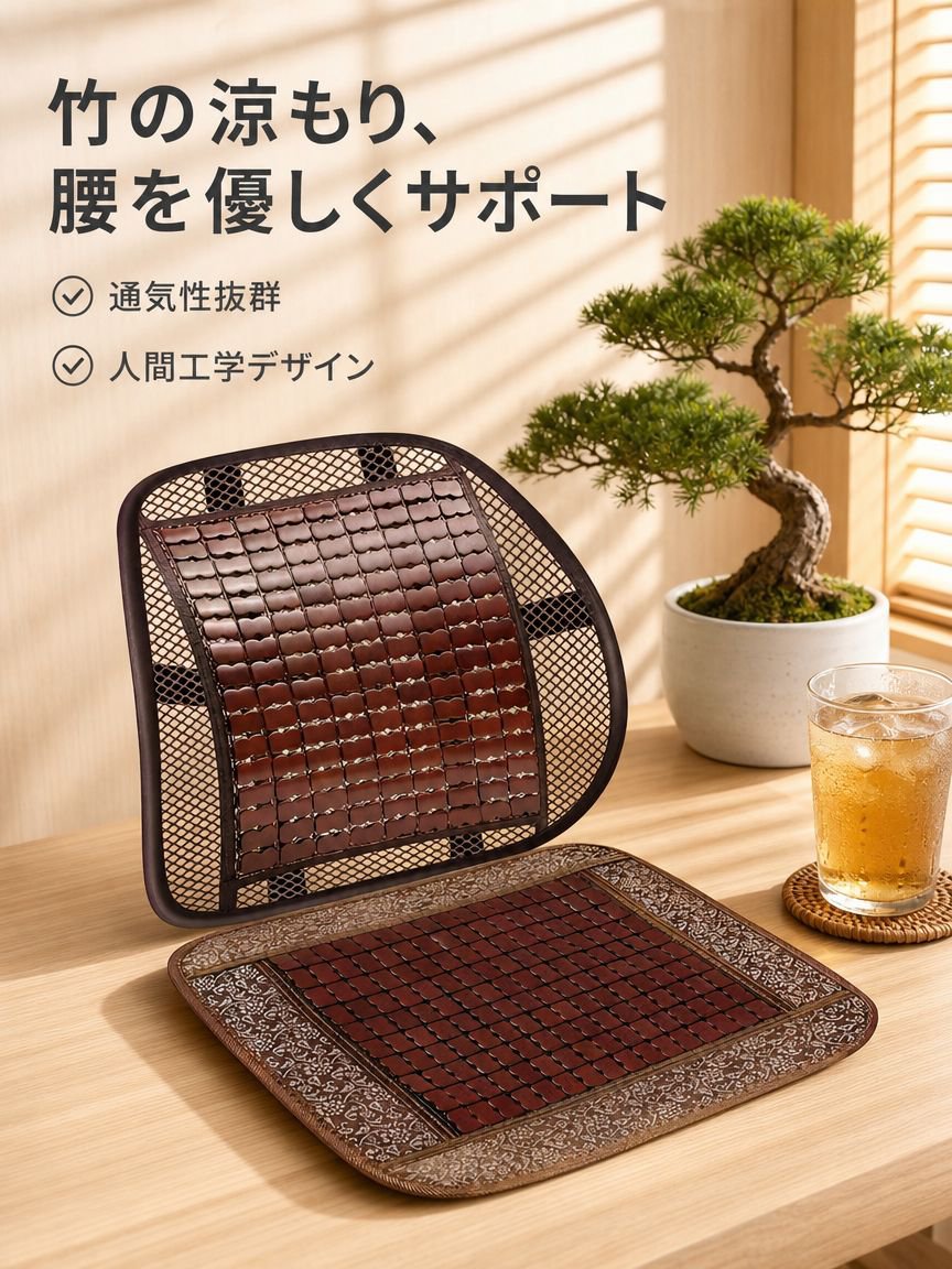 夏用竹製ランバーサポート。通気性の良いメッシュ素材を使用し、家庭、オフィス、車、麻雀マットなど様々な場所で使用できます。