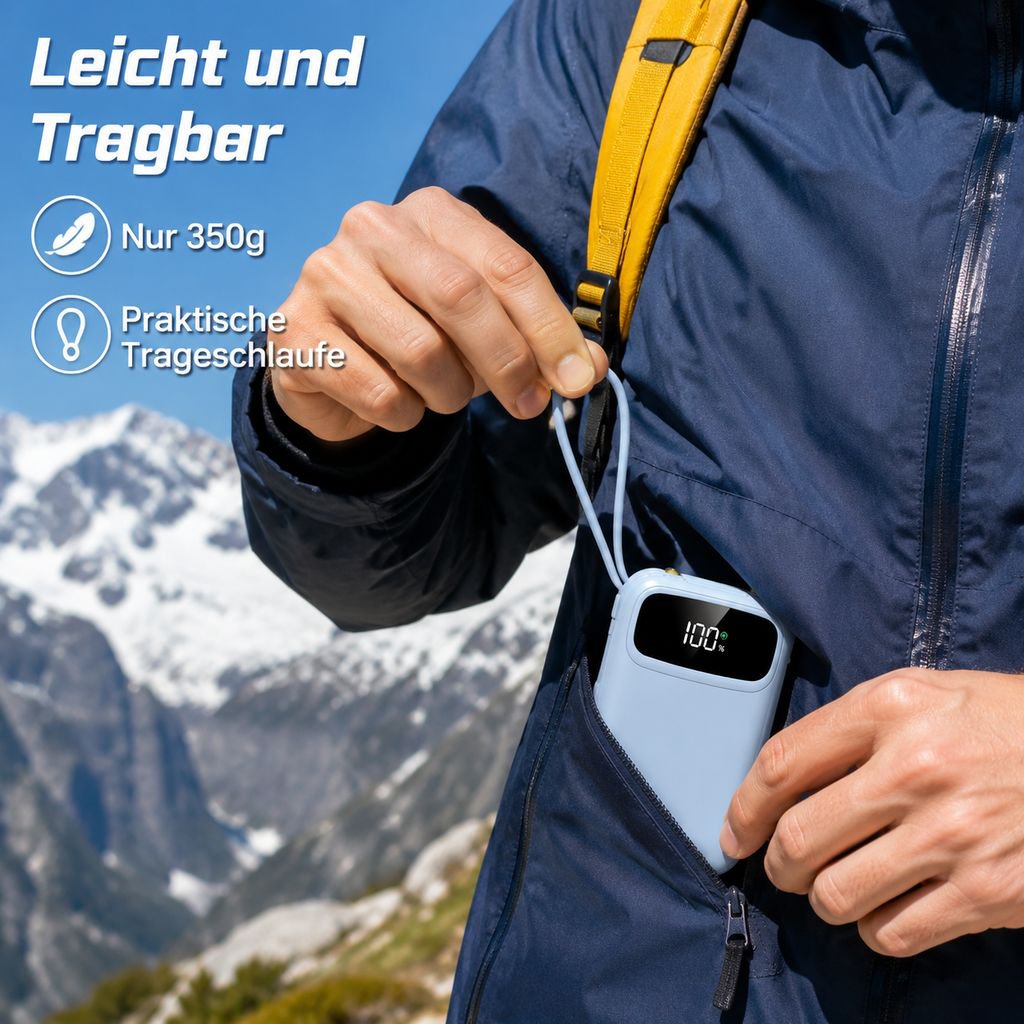 Powerbank mit Super-Schnellladung und integriertem Kabel, 20000mAh
