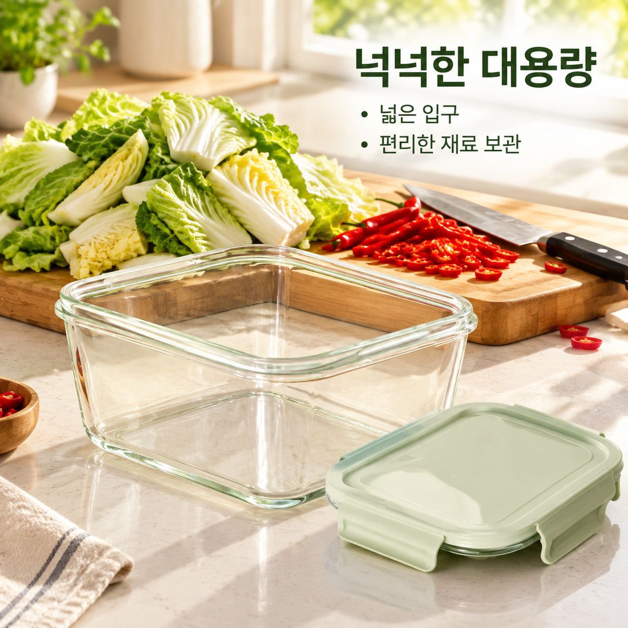 피클용 대용량 유리 용기 (뚜껑 포함)