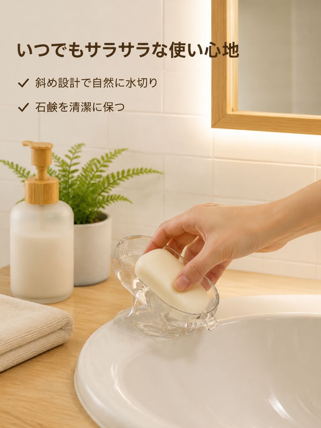 透明なバスルーム用ソープトレイ