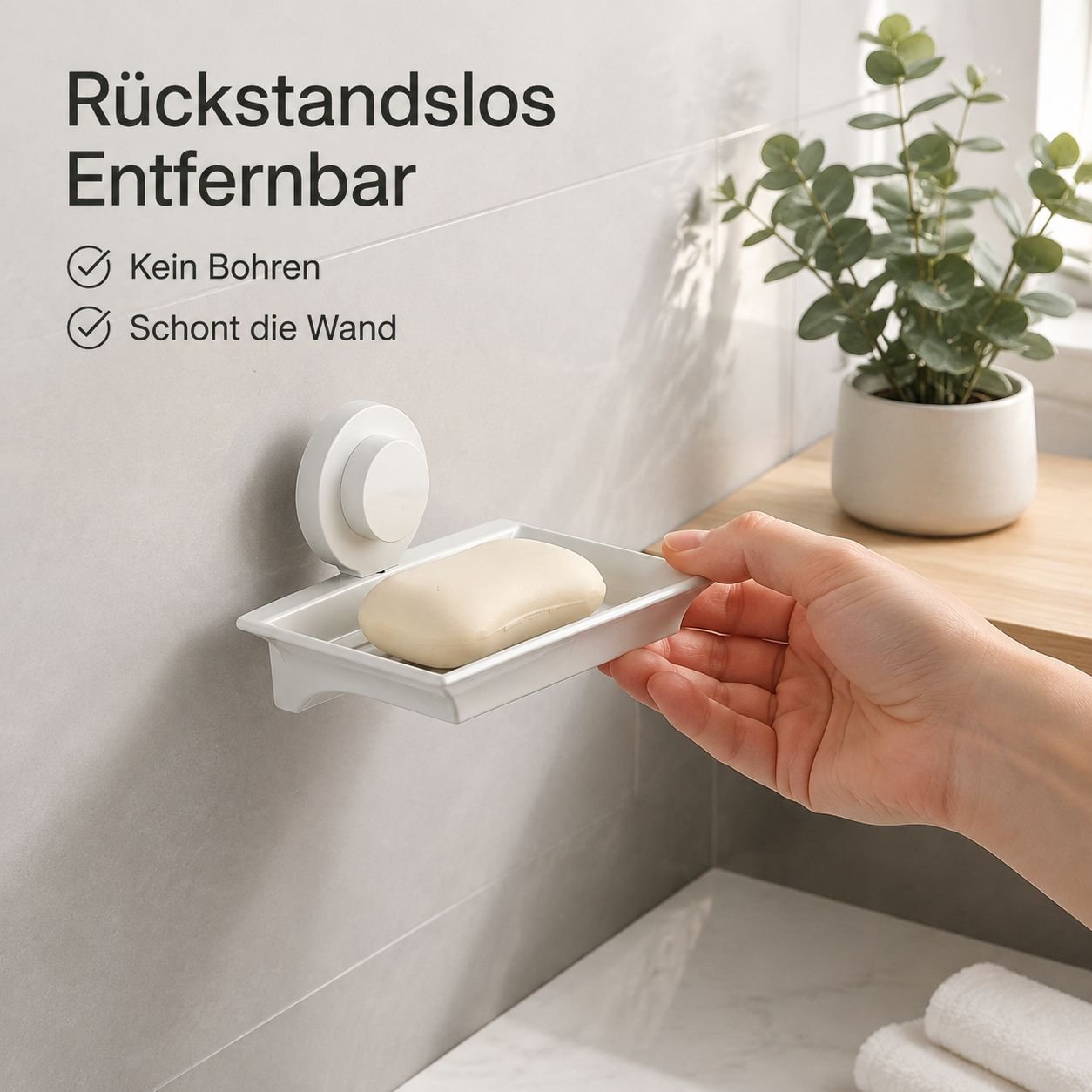 Wandmontierte Seifenablage mit Saugnapf, ohne Bohren