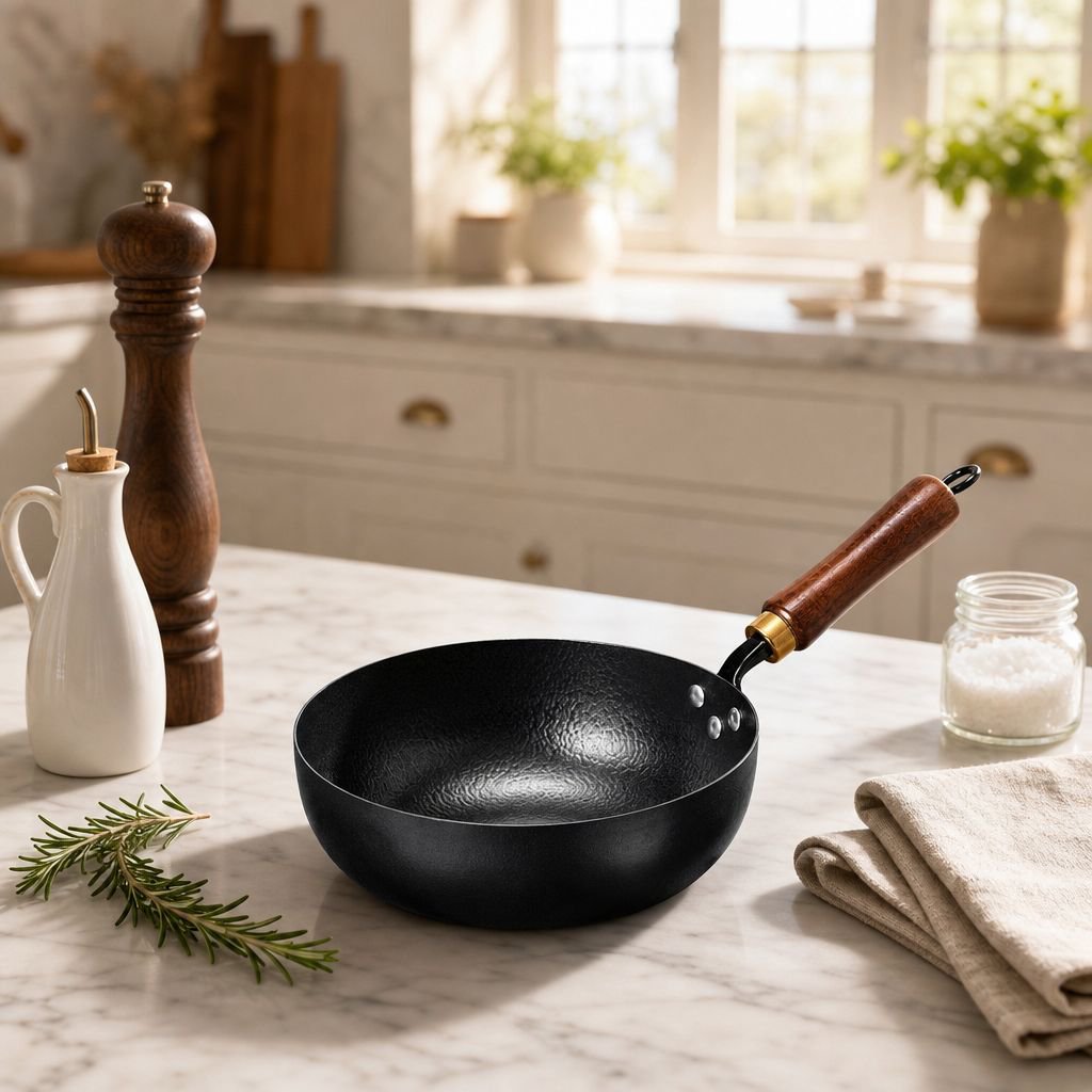 Healthy Uncoated Iron Flat Pan for One Person Household Cooking Small Frying Pan