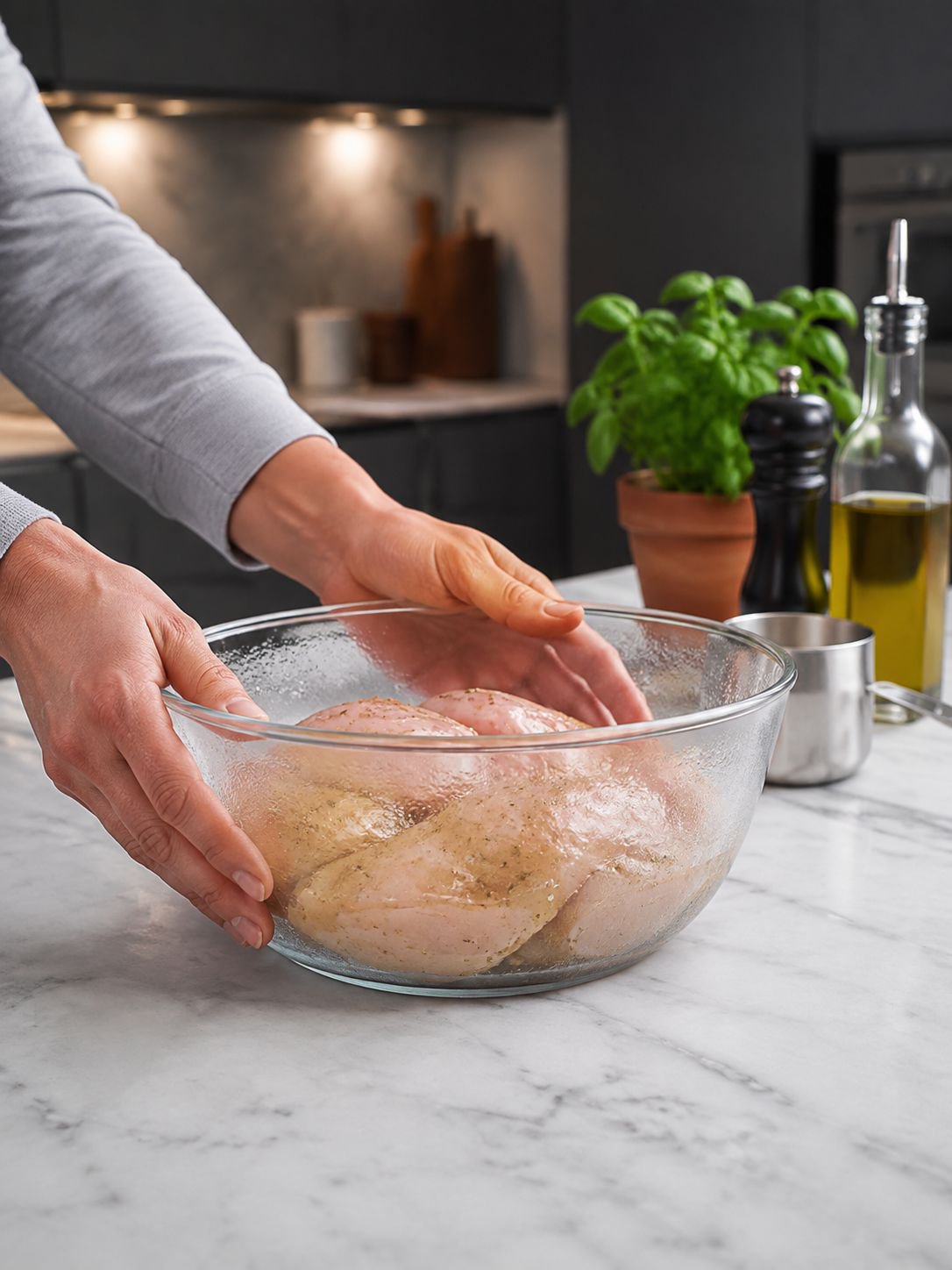 Transparente Glasschüssel für Lebensmittelzubereitung
