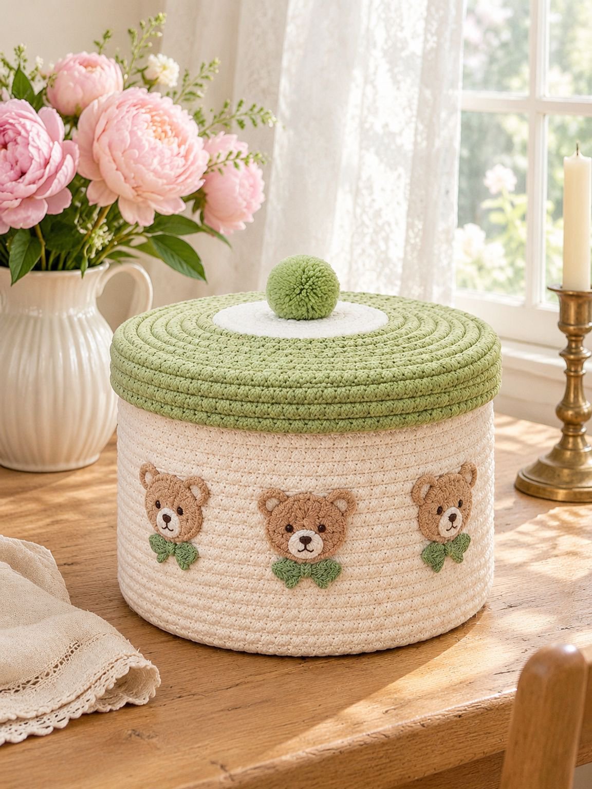 Lidded Cotton Woven Storage Basket