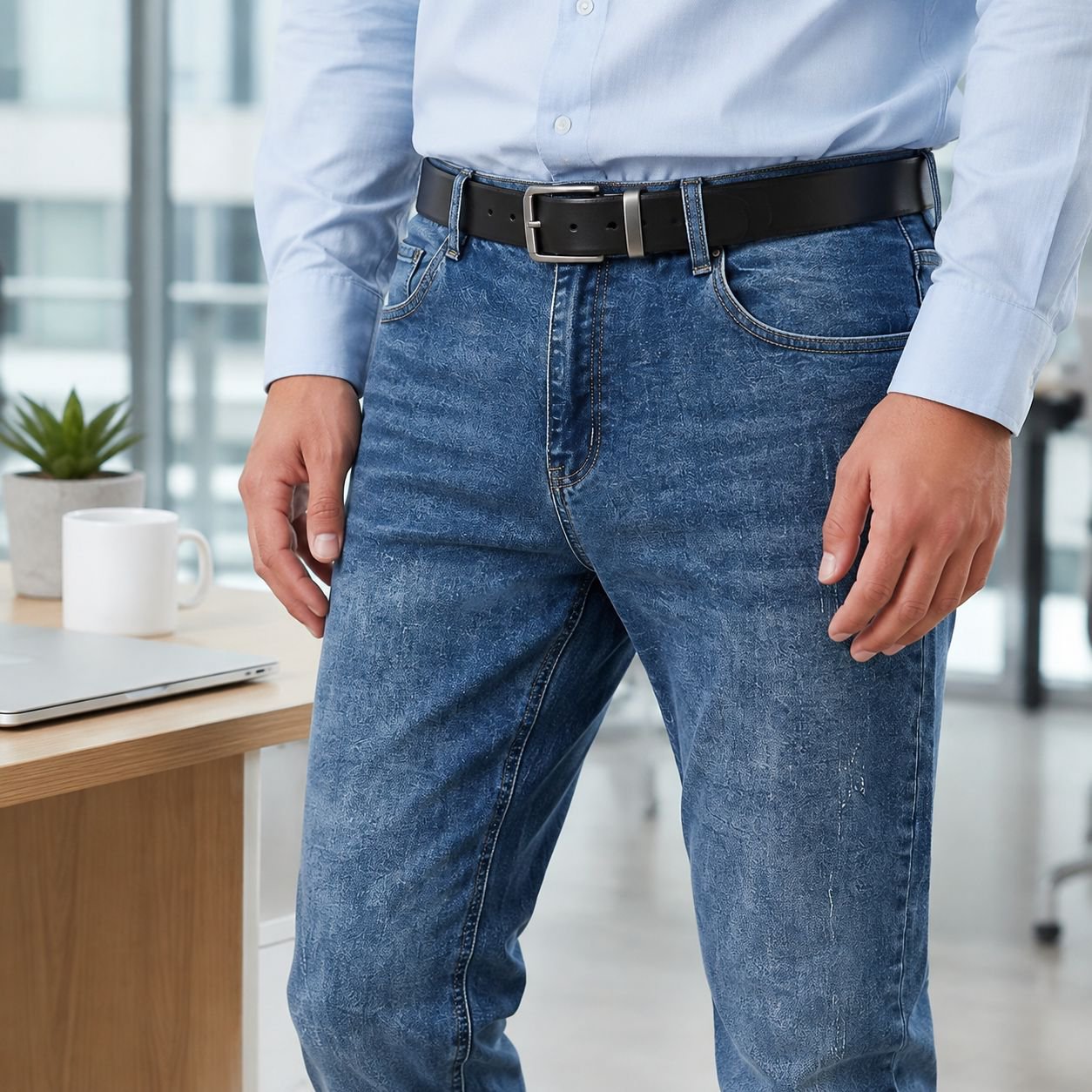 カジュアルコーデに合わせやすい細身デニムパンツ