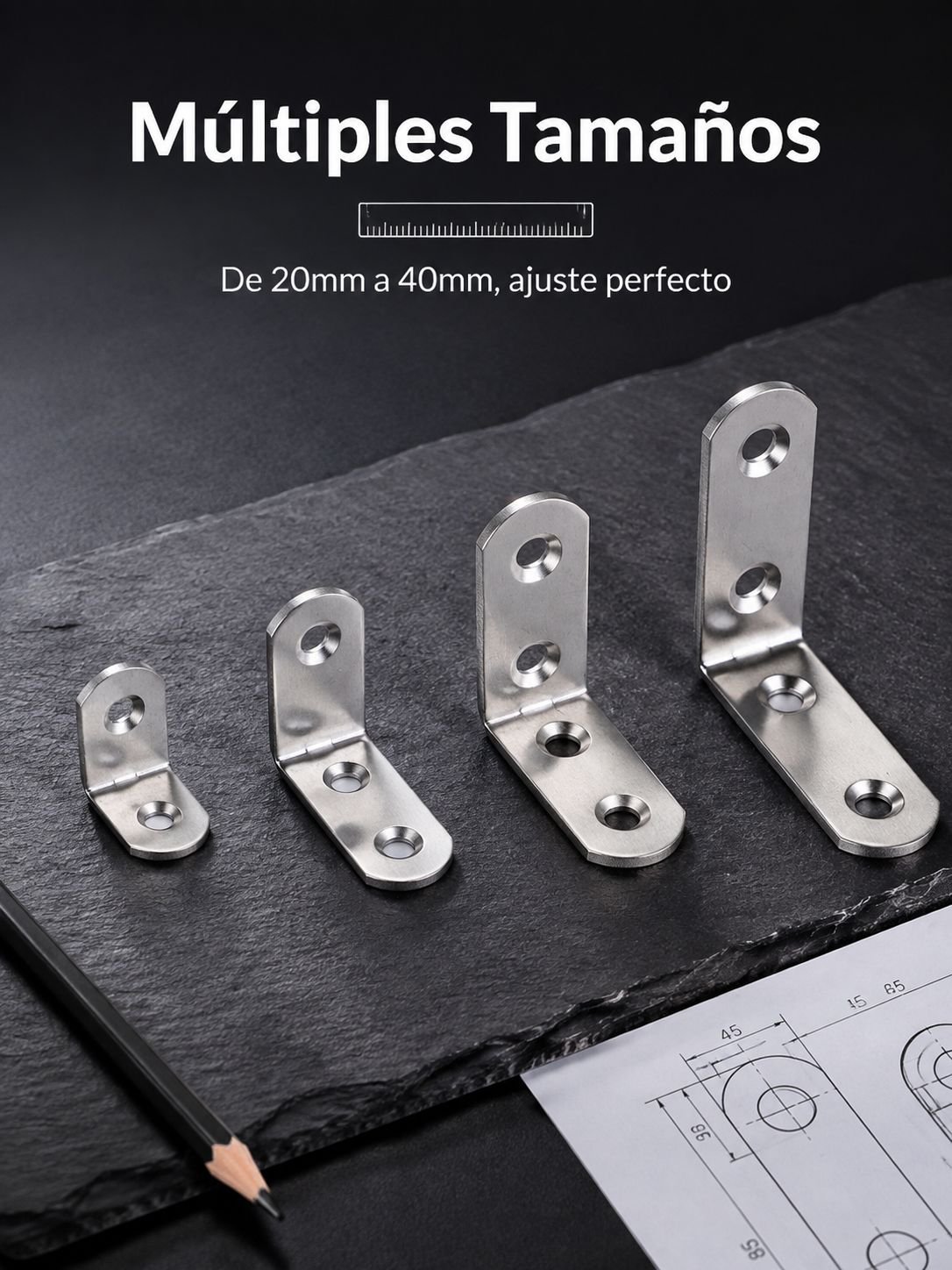 Soporte L de acero inoxidable grueso para fijación de divisores de baño y estantes de muebles