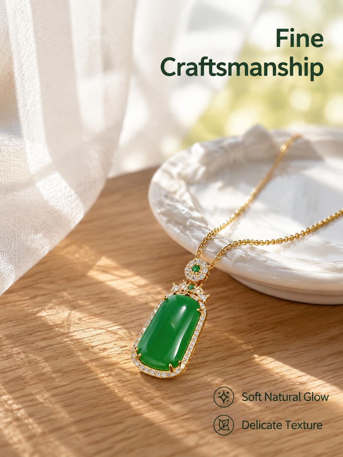1pc Natural Jade Pendant Necklace, Ethnic Style Clavicle Chain Necklace