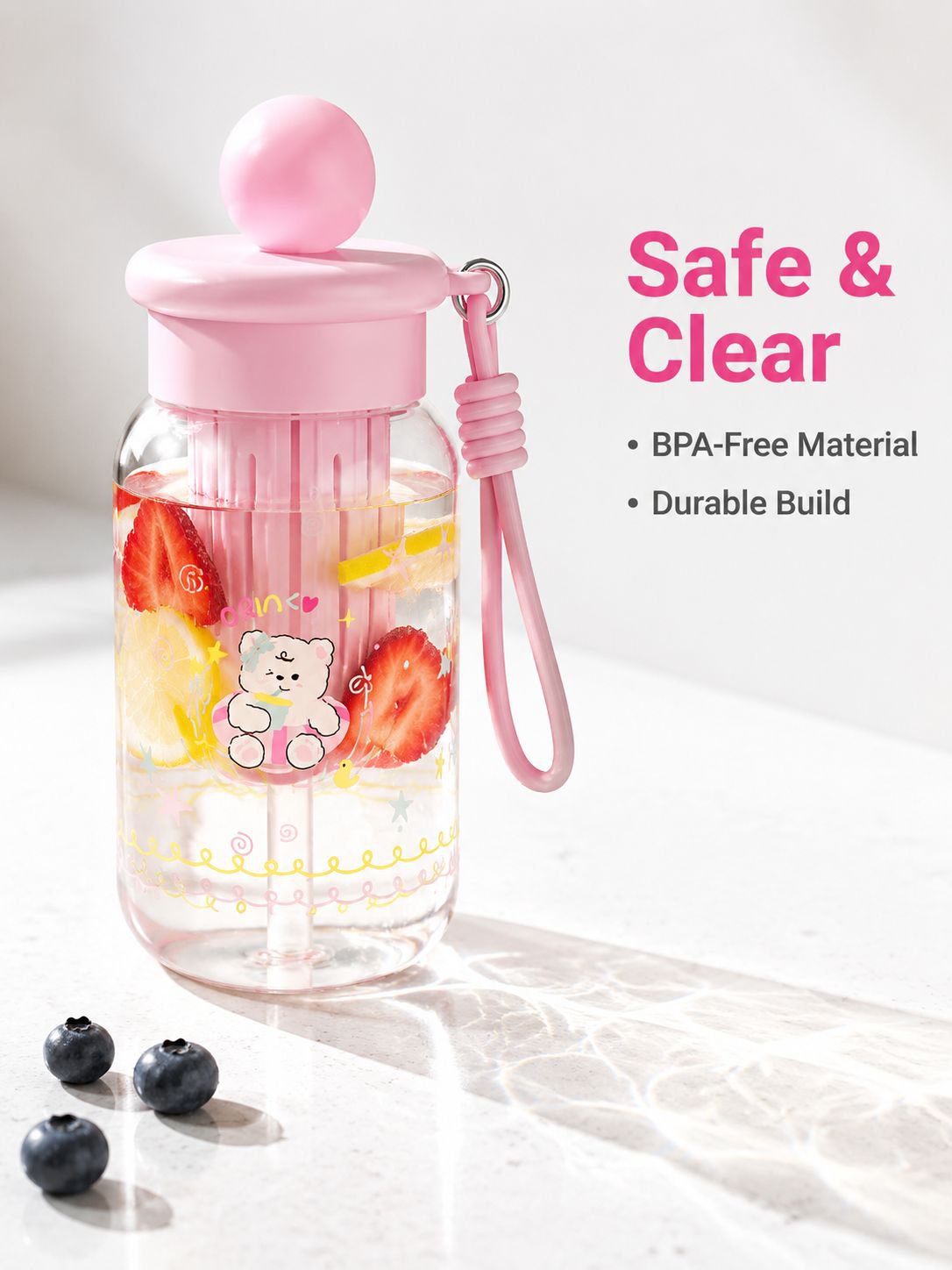 High-value, large-capacity plastic cup, cartoon straw cup for students and children, portable outdoo