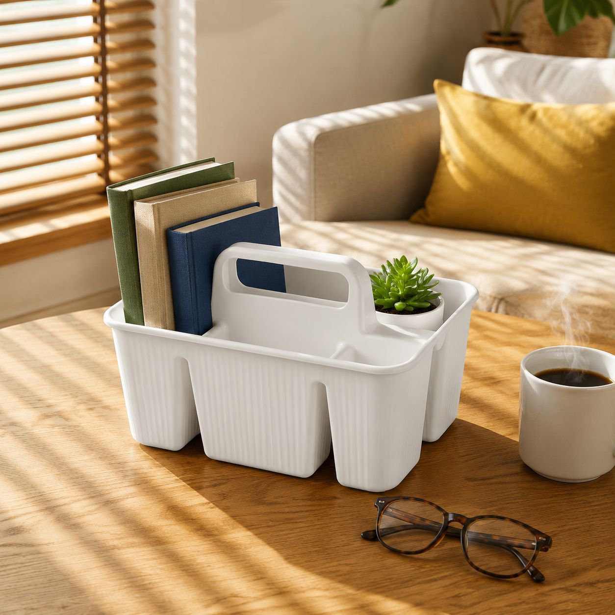 Cesta de almacenamiento portátil con asa para hogar y escritorio