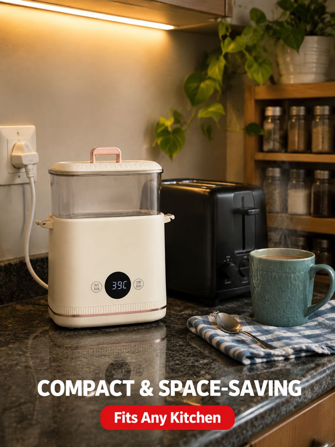Smart Multi-Function Egg Cooker with Timer, Compact Home Steamer, Automatic Shut-Off