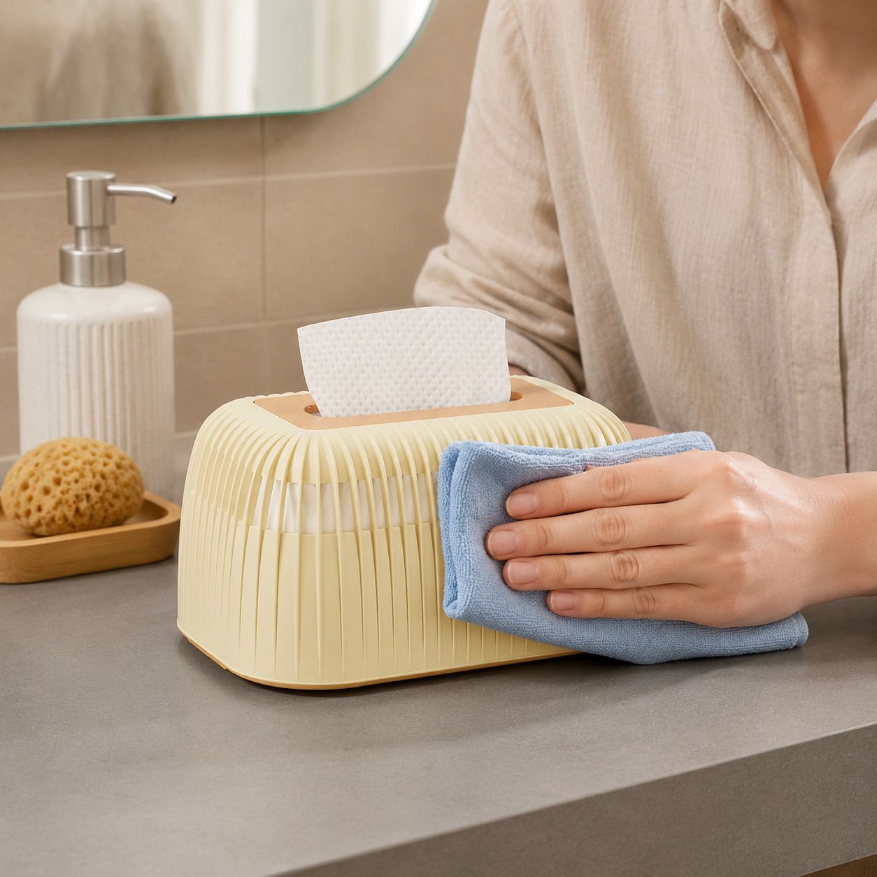 Caja organizadora de pañuelos para dormitorio