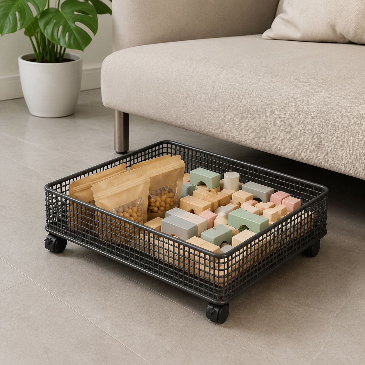 Space-Saving Metal Under-Bed Storage Box with Casters