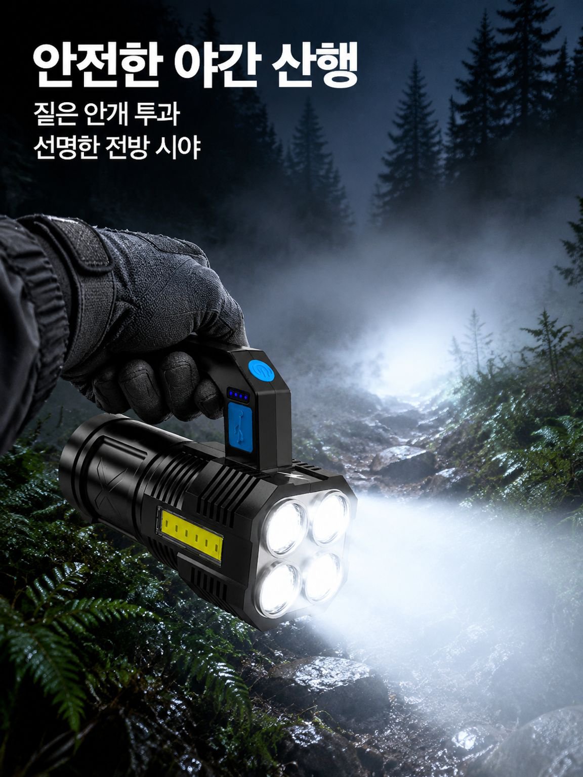 원거리 강한 빛 손전등 휴대용 야영 야외 조명등