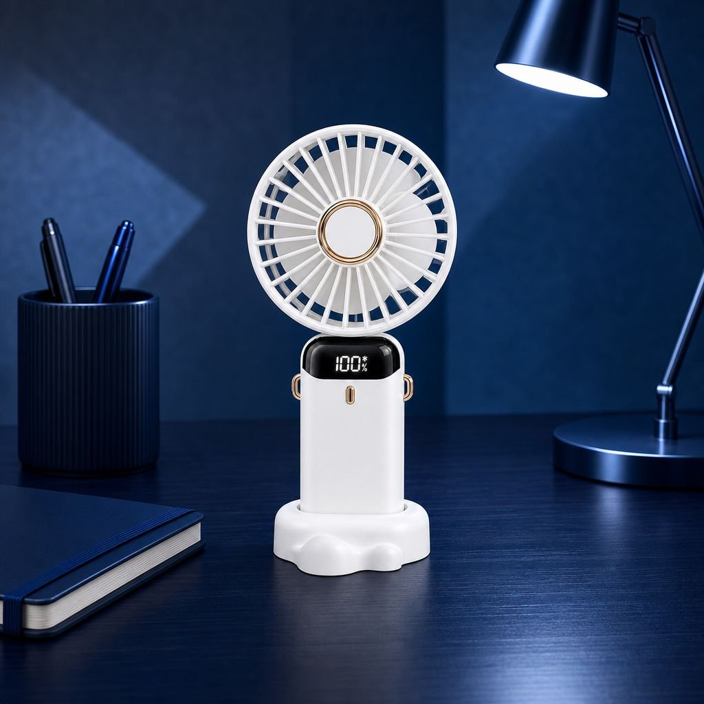 Mini ventilador portátil de mano USB con aromaterapia, silencioso, plegable y pantalla digital