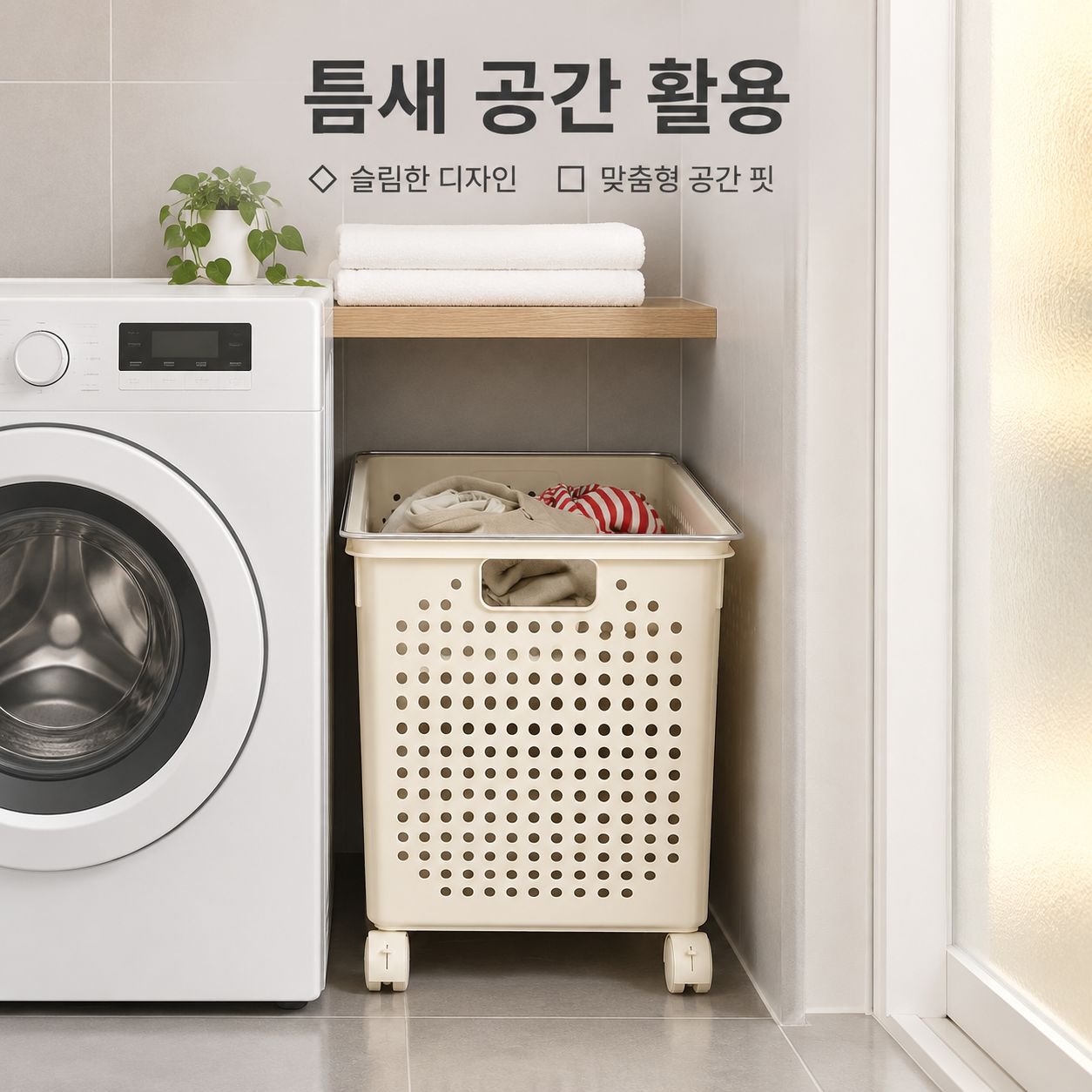 바퀴형 이동식 빨래바구니 런드리트롤리 세탁바구니 다용도 수납카트