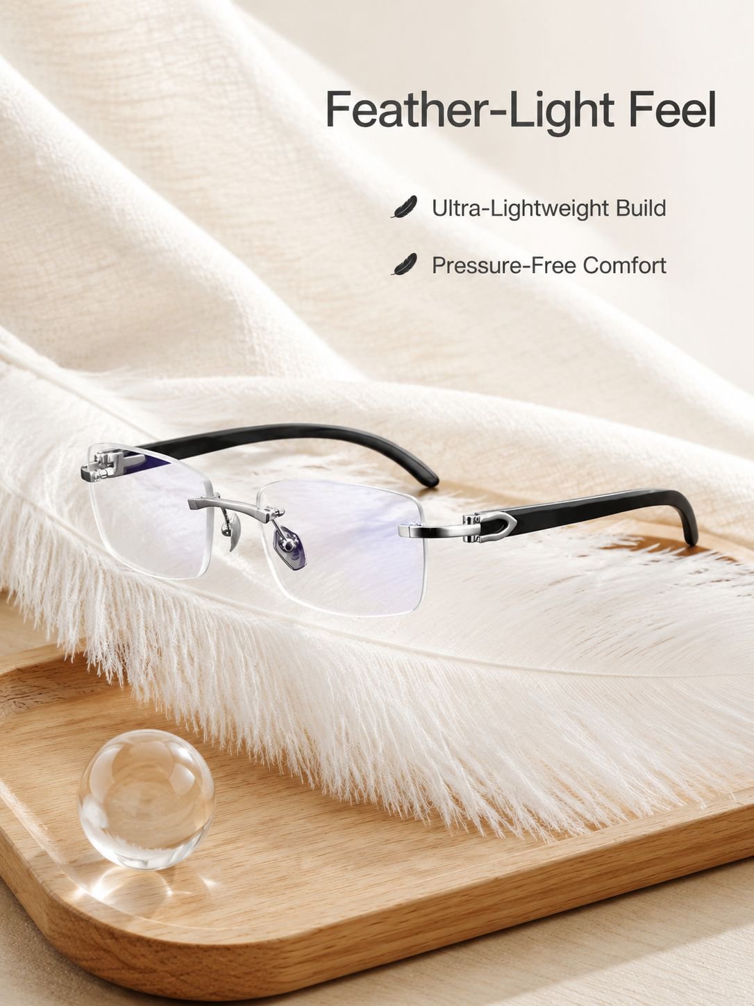 Rimless Horn Arm Anti-Fatigue Reading Glasses