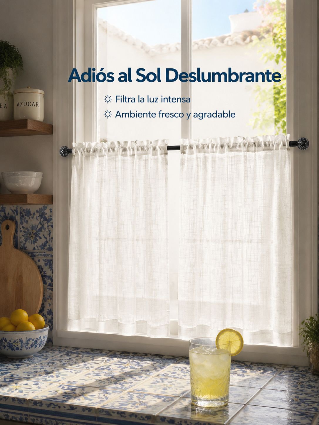 Cortina divisoria de lino para cocina, opaca para ventanas