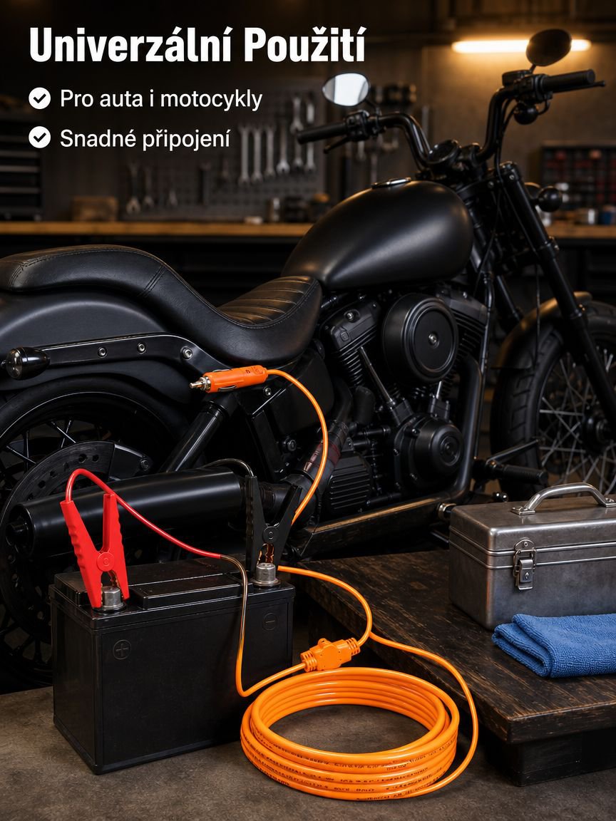 Nabíjecí kabel pro autobaterii 14AWG 2m zástrčka zapalovače na krokosvorky 12V