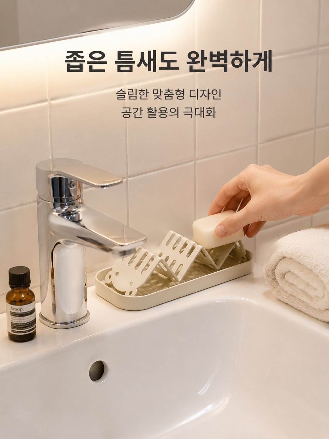 비누 받침대가 있는 욕실 수납 트레이