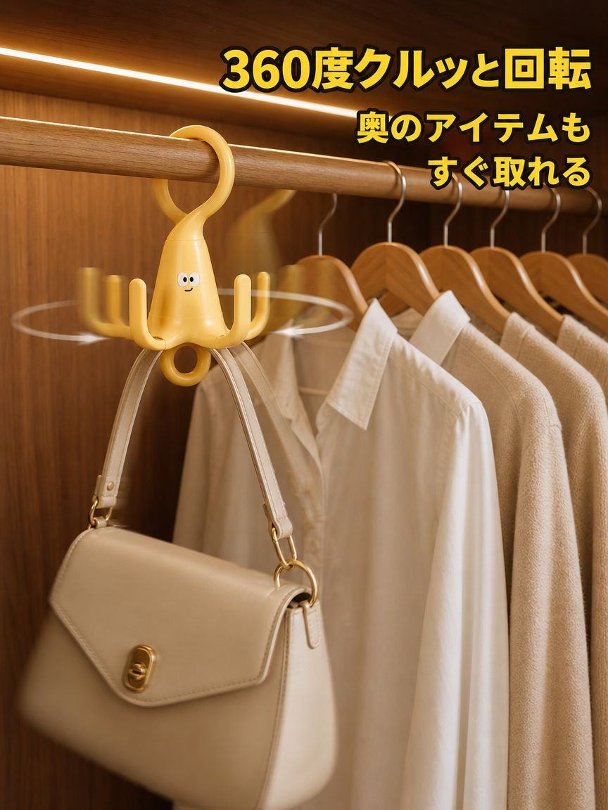 バッグと帽子の回転フック