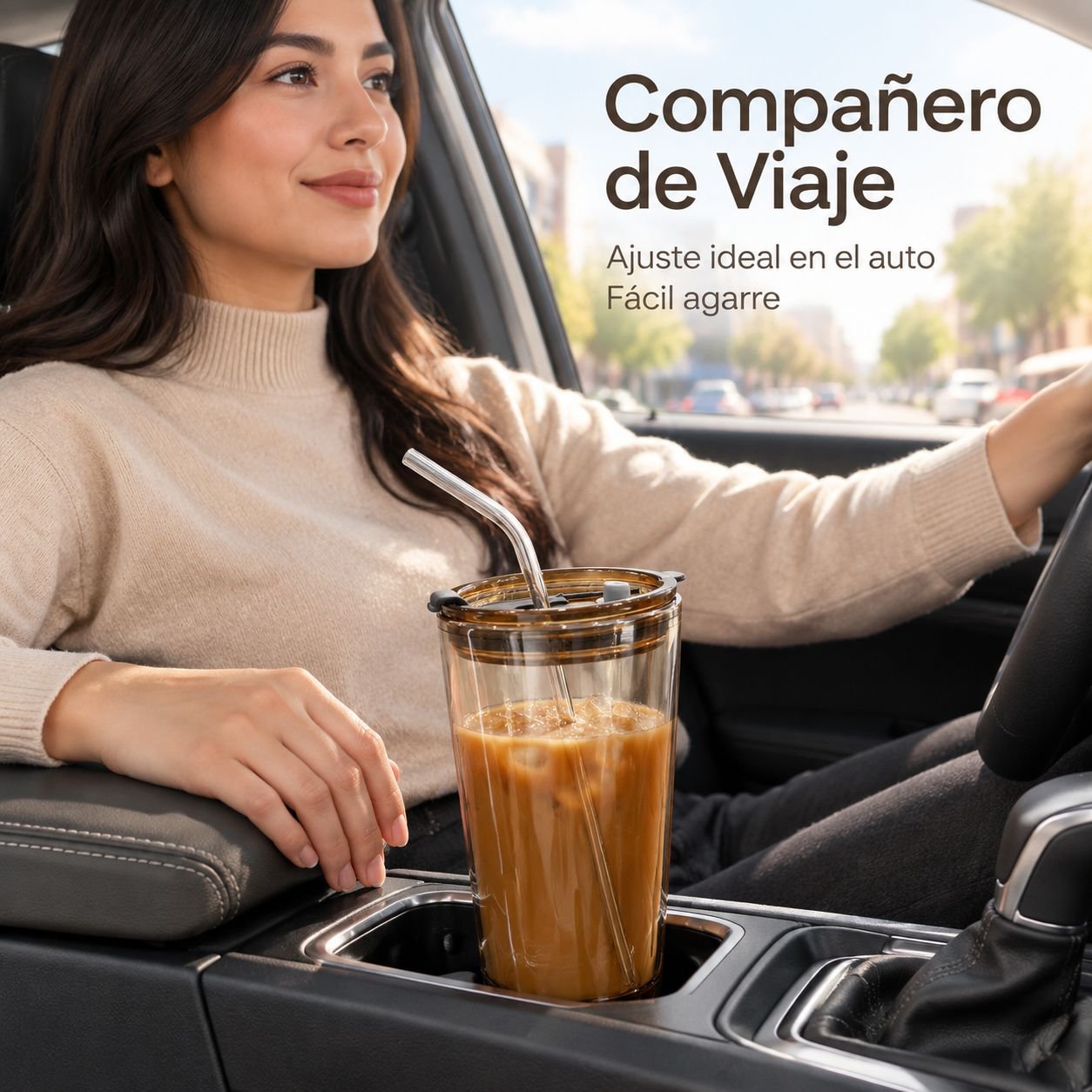 Vaso de Vidrio Aurora Boreal con Tapa y Pajita para Té y Agua