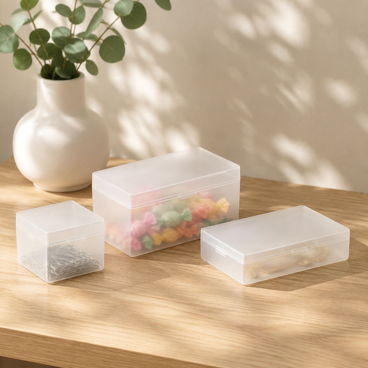 Boîte de rangement en plastique transparent givré, boîte pour petits objets