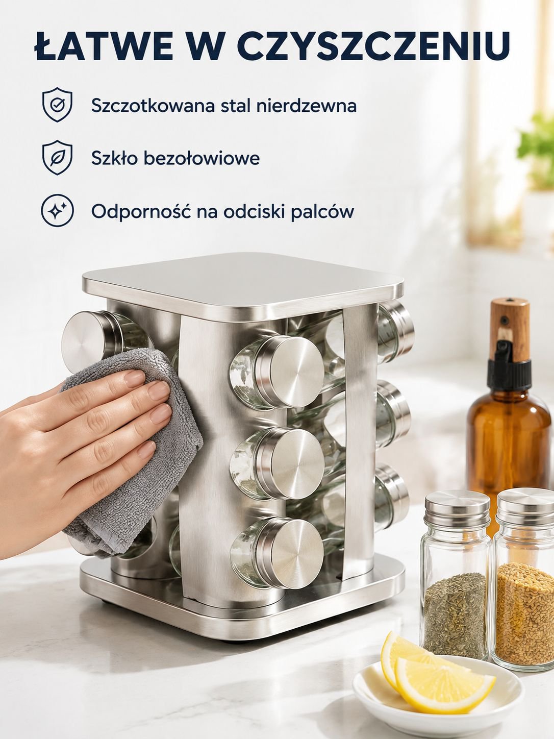 Domowy zestaw 12 pojemników na przyprawy z obrotowym stojakiem